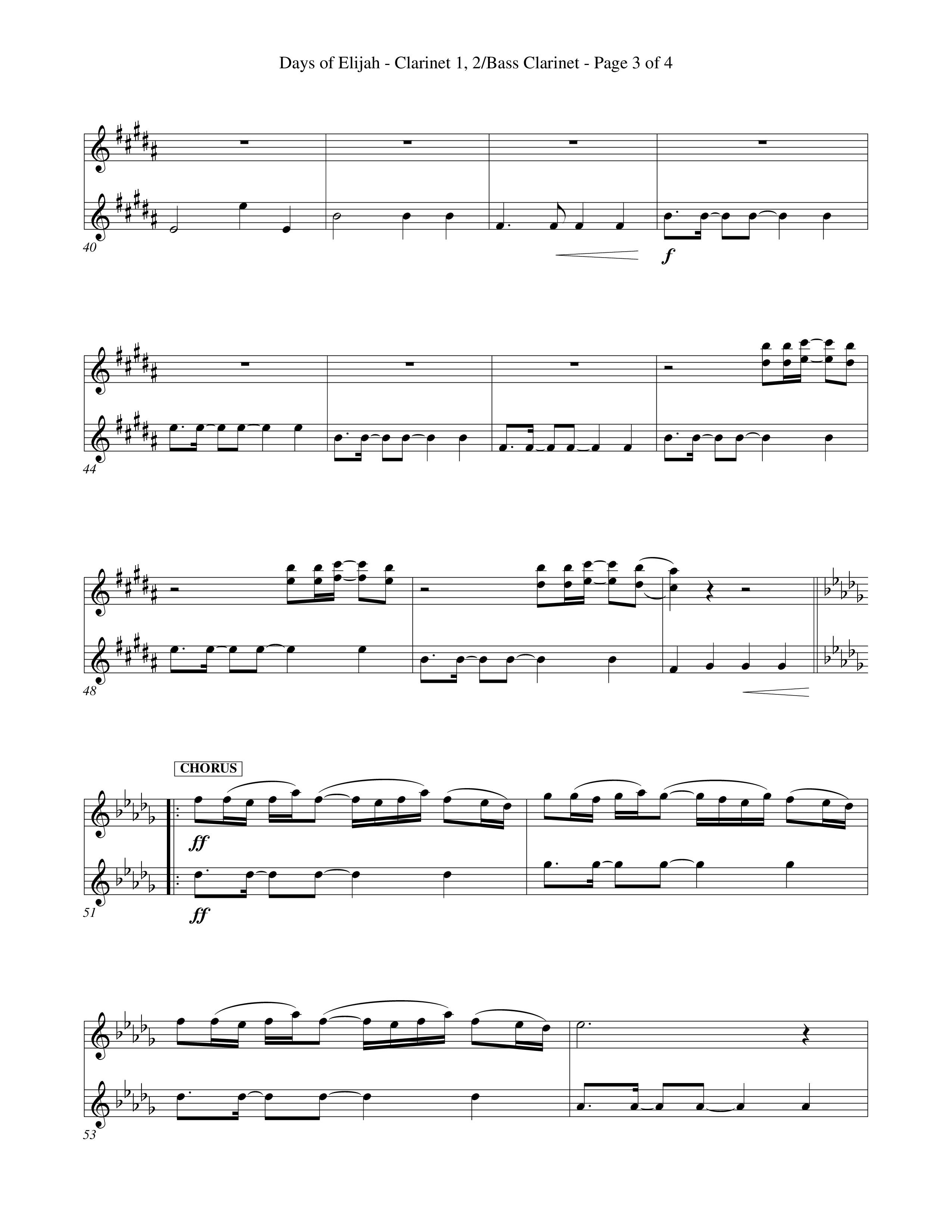 Days of Elijah (Choral Anthem SATB) Clarinet 1/2, Bass Clarinet (Word Music Choral / Orch. Rob Howard)