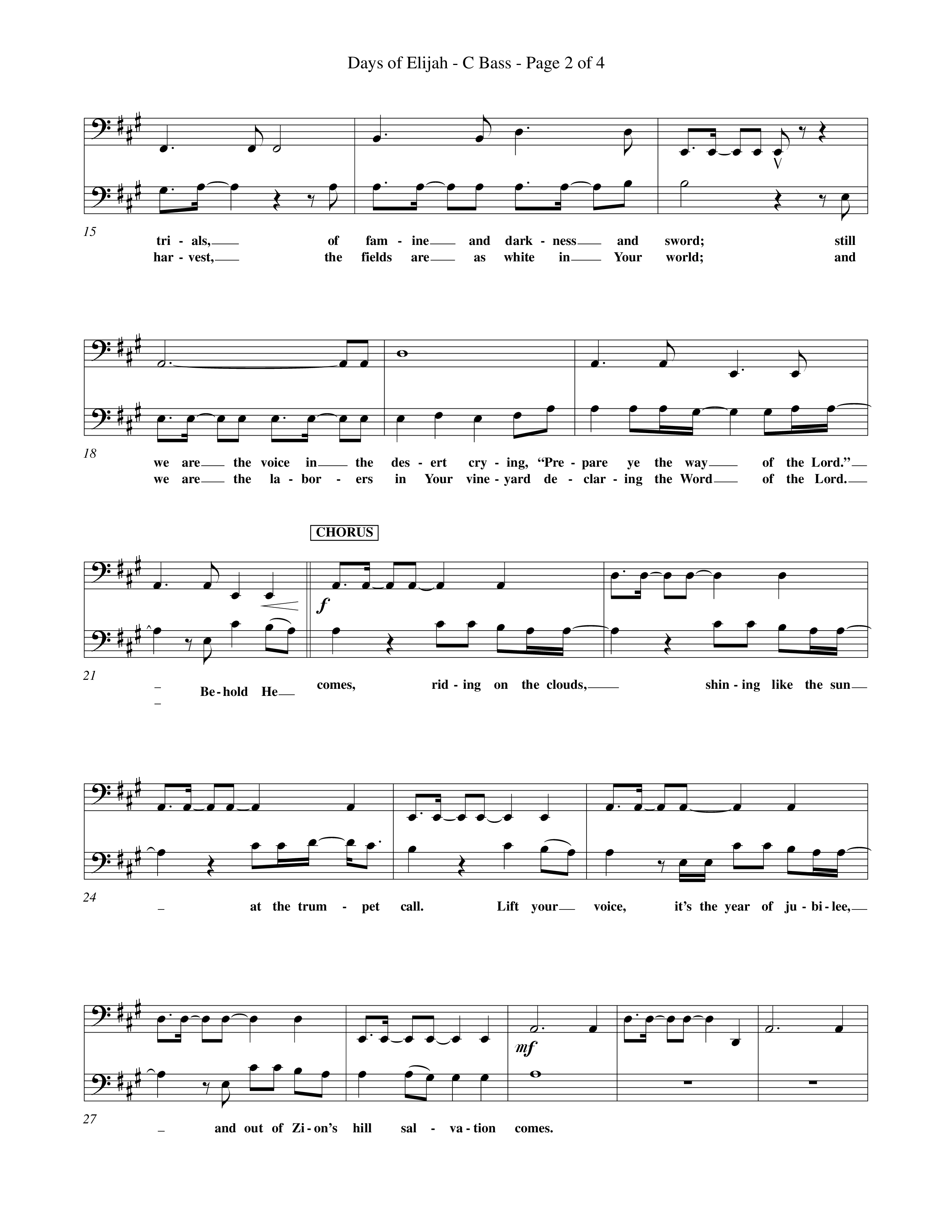Days of Elijah (Choral Anthem SATB) Contrabass (Word Music Choral / Orch. Rob Howard)