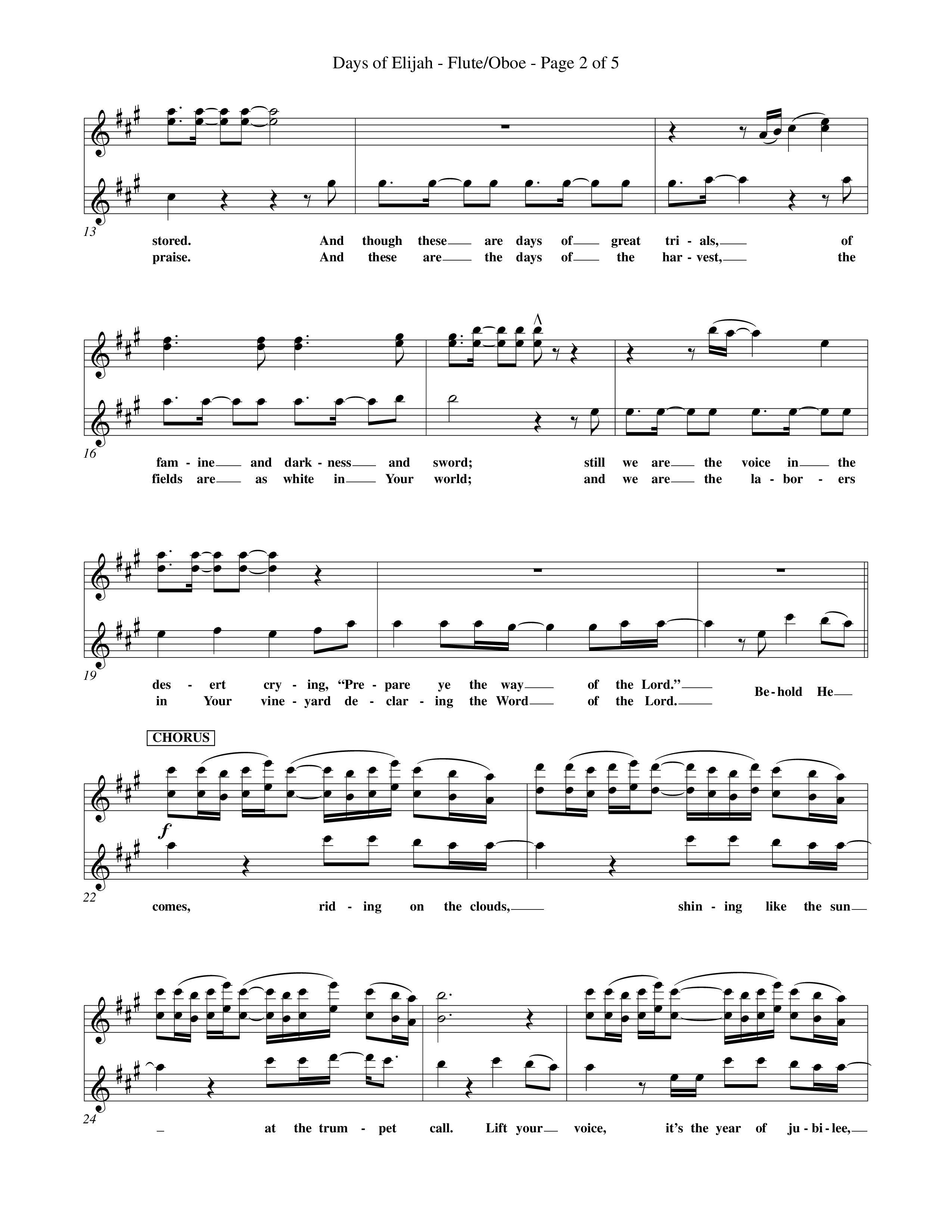 Days of Elijah (Choral Anthem SATB) Flute/Oboe (Word Music Choral / Orch. Rob Howard)