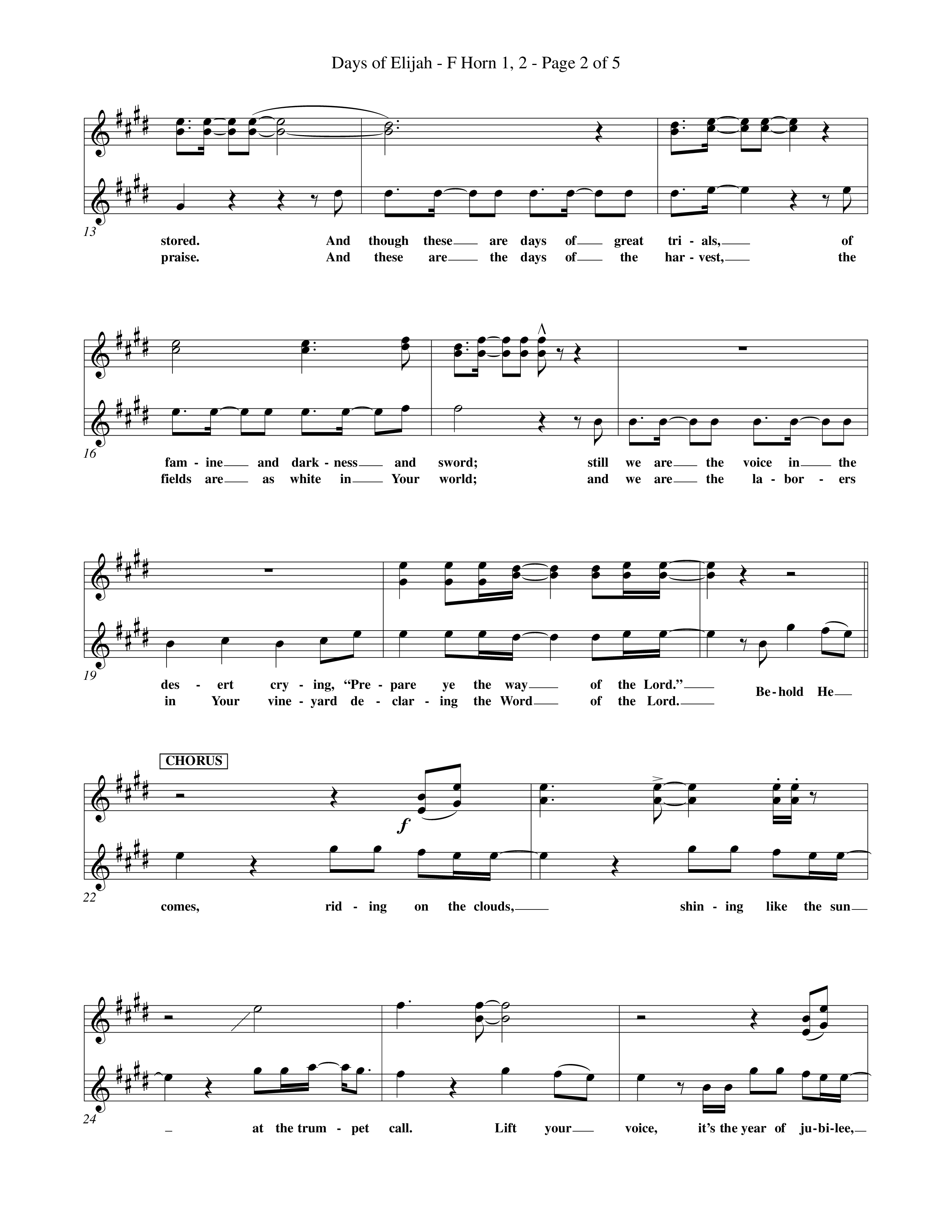 Days of Elijah (Choral Anthem SATB) French Horn (Word Music Choral / Orch. Rob Howard)