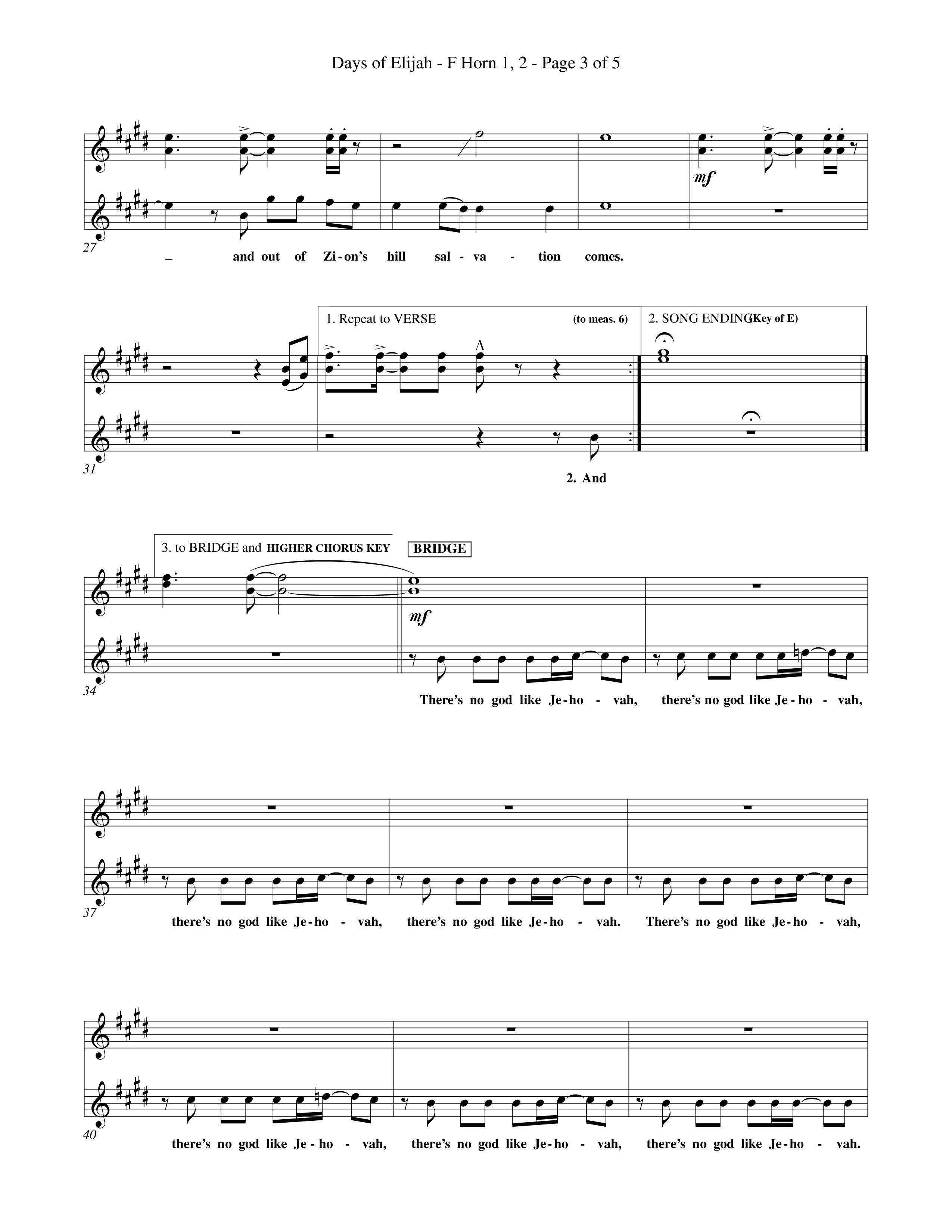 Days of Elijah (Choral Anthem SATB) French Horn (Word Music Choral / Orch. Rob Howard)
