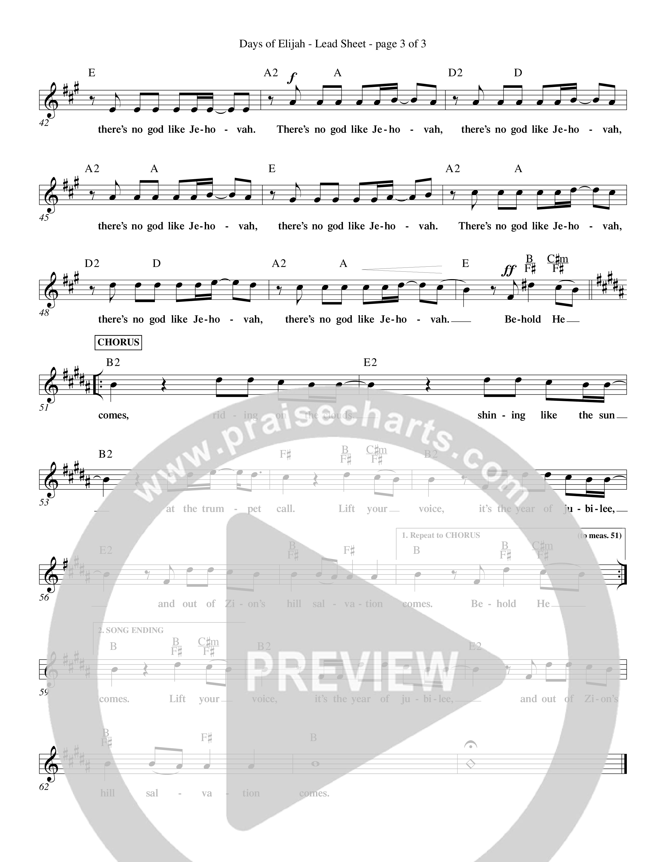 Days of Elijah (Choral Anthem SATB) Lead Sheet (Word Music Choral / Orch. Rob Howard)