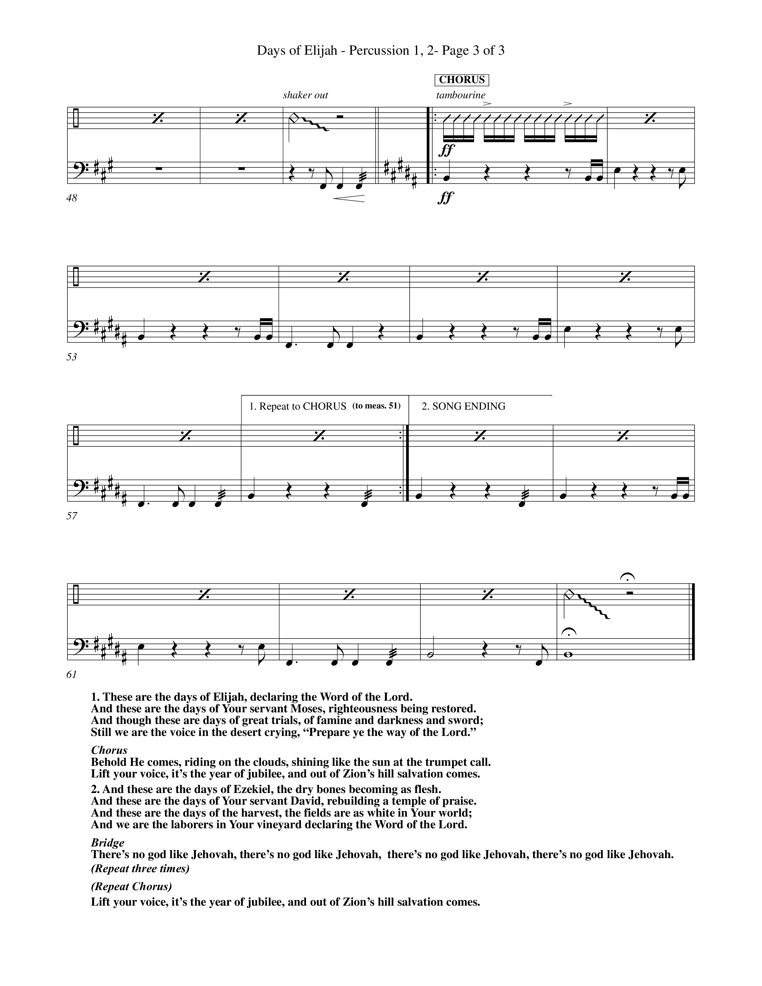 Days of Elijah (Choral Anthem SATB) Percussion 1/2 (Word Music Choral / Orch. Rob Howard)