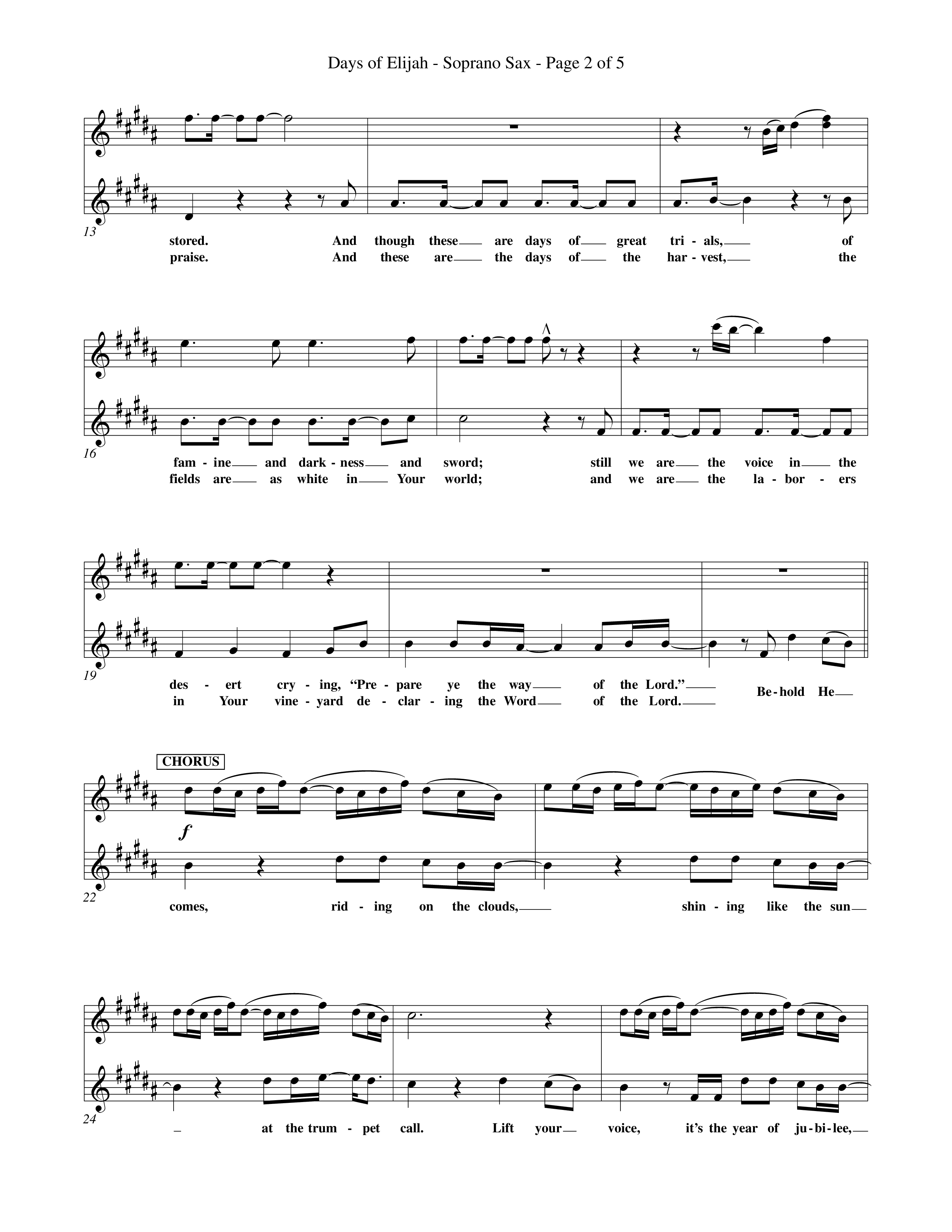Days of Elijah (Choral Anthem SATB) Saxophone (Word Music Choral / Orch. Rob Howard)