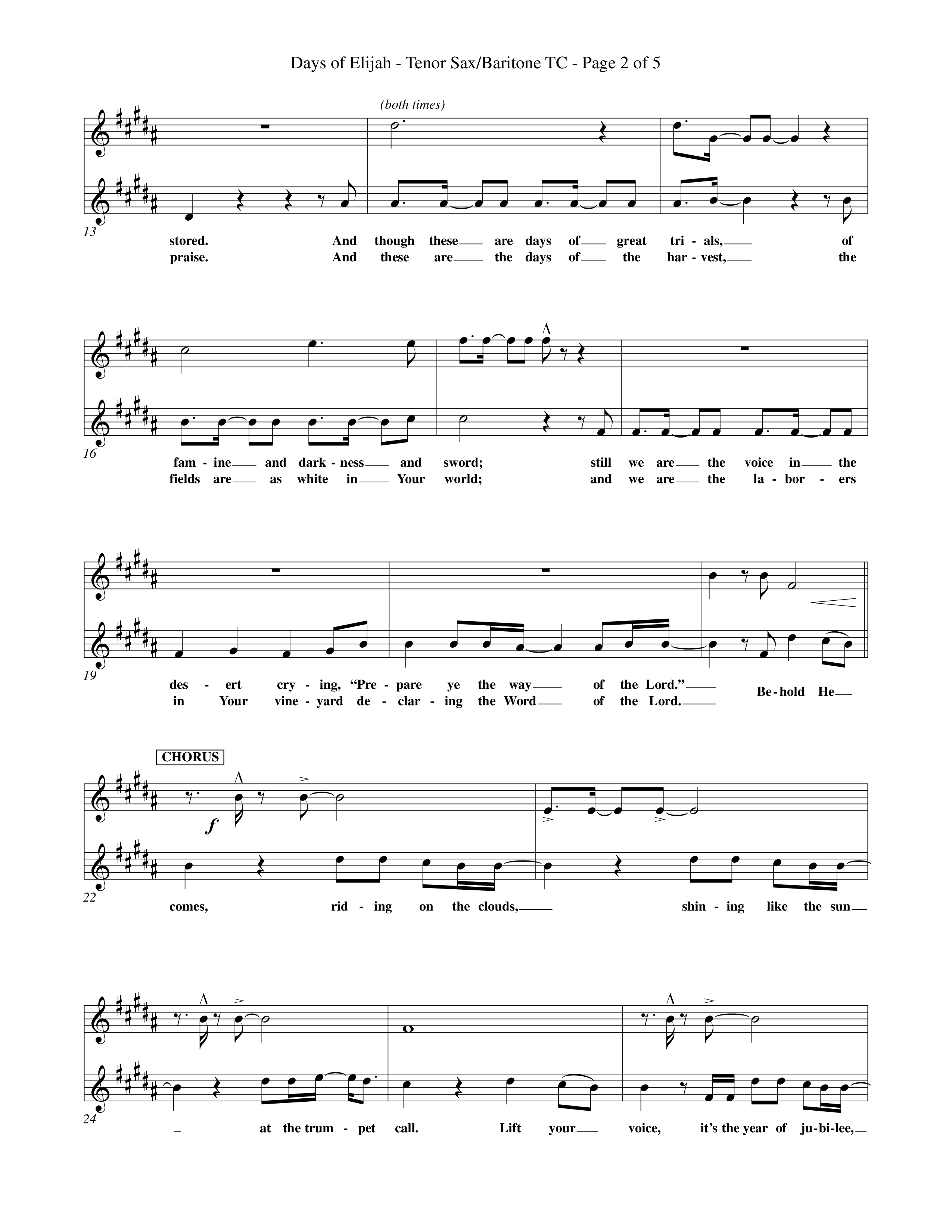 Days of Elijah (Choral Anthem SATB) Tenor Sax/Baritone T.C. (Word Music Choral / Orch. Rob Howard)