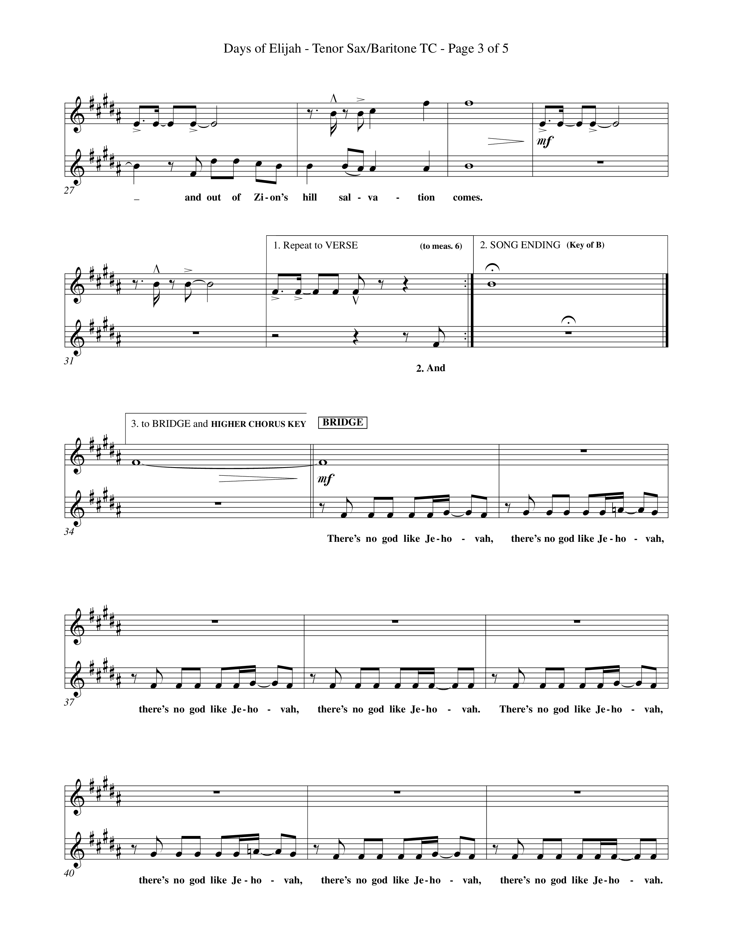 Days of Elijah (Choral Anthem SATB) Tenor Sax/Baritone T.C. (Word Music Choral / Orch. Rob Howard)