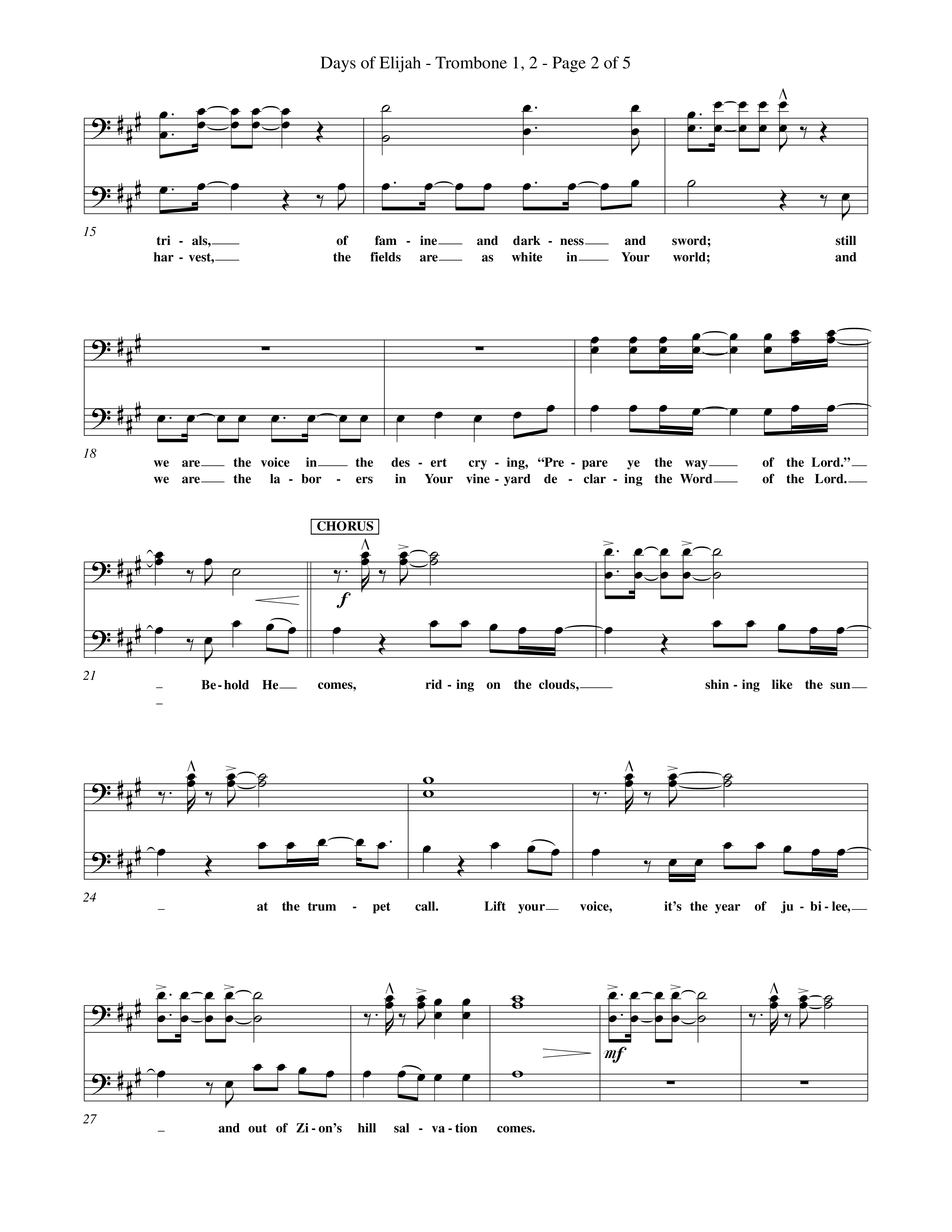 Days of Elijah (Choral Anthem SATB) Trombone 1/2 (Word Music Choral / Orch. Rob Howard)