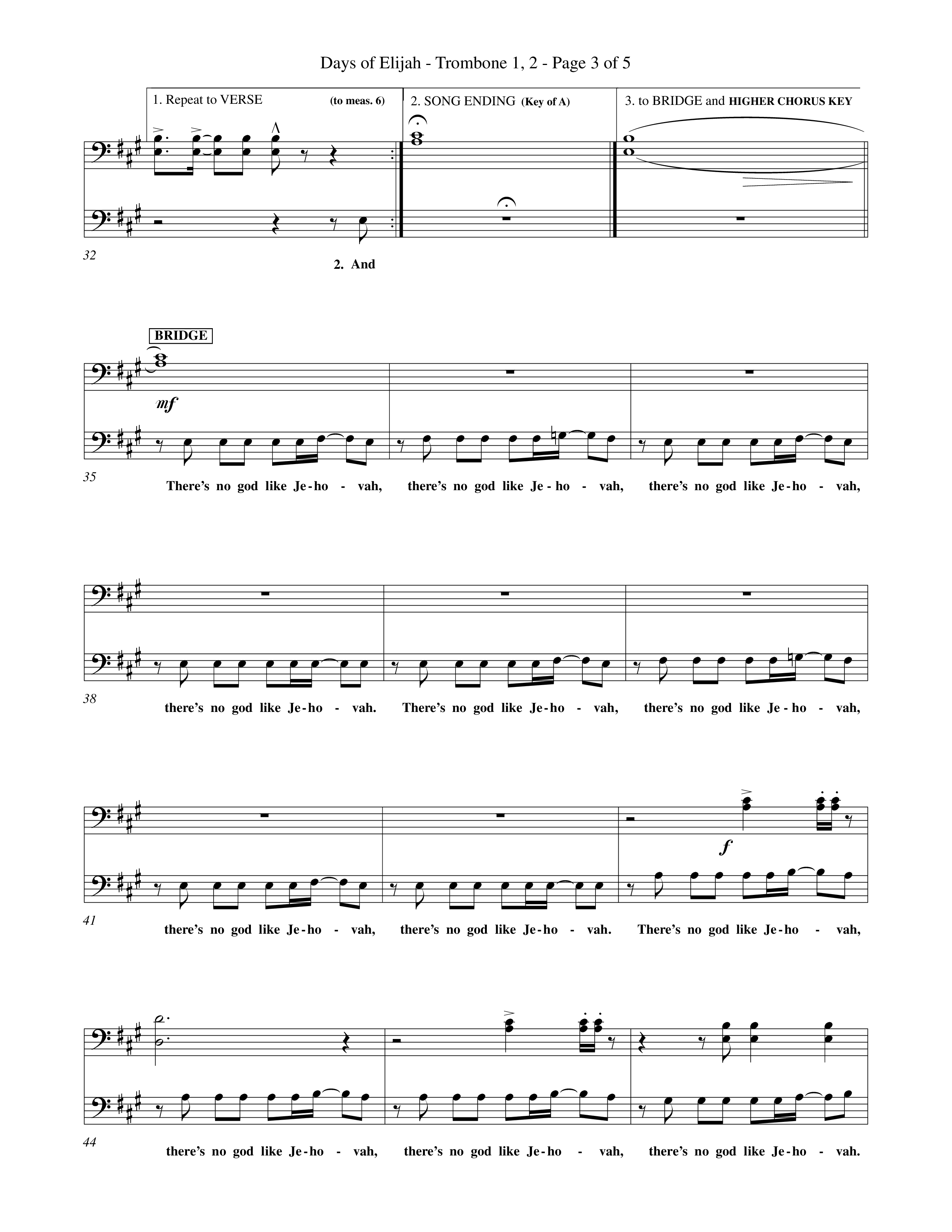 Days of Elijah (Choral Anthem SATB) Trombone 1/2 (Word Music Choral / Orch. Rob Howard)