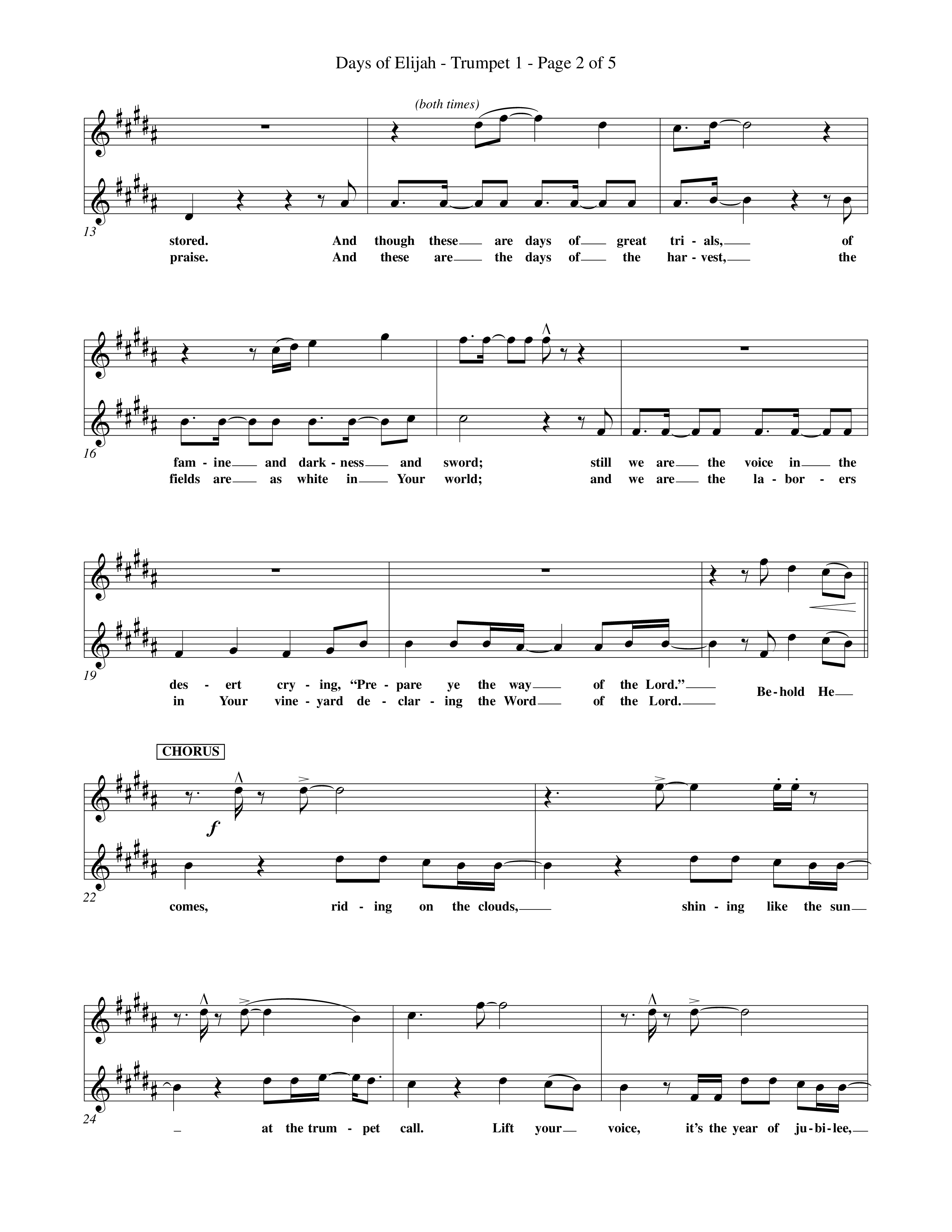 Days of Elijah (Choral Anthem SATB) Trumpet 1 (Word Music Choral / Orch. Rob Howard)