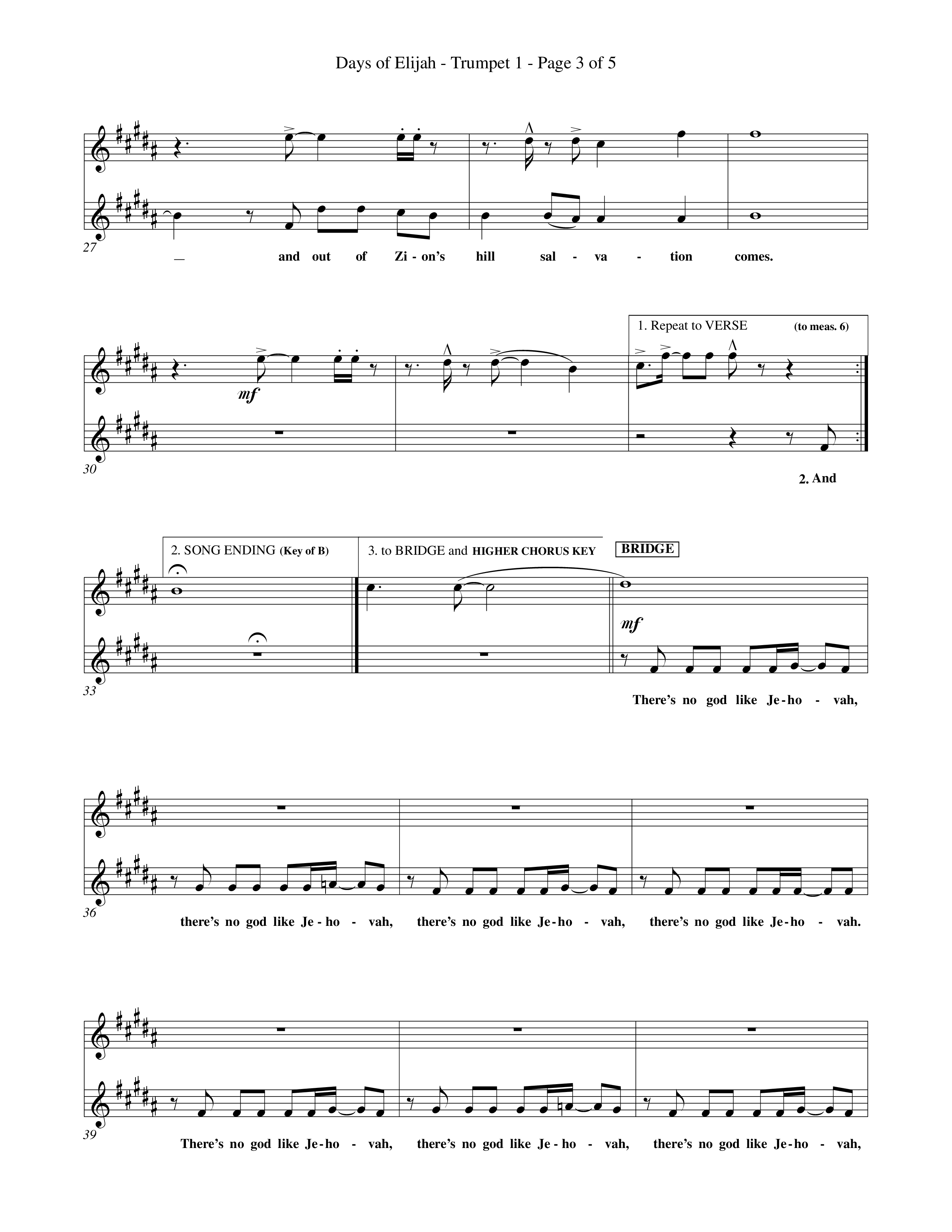 Days of Elijah (Choral Anthem SATB) Trumpet 1 (Word Music Choral / Orch. Rob Howard)