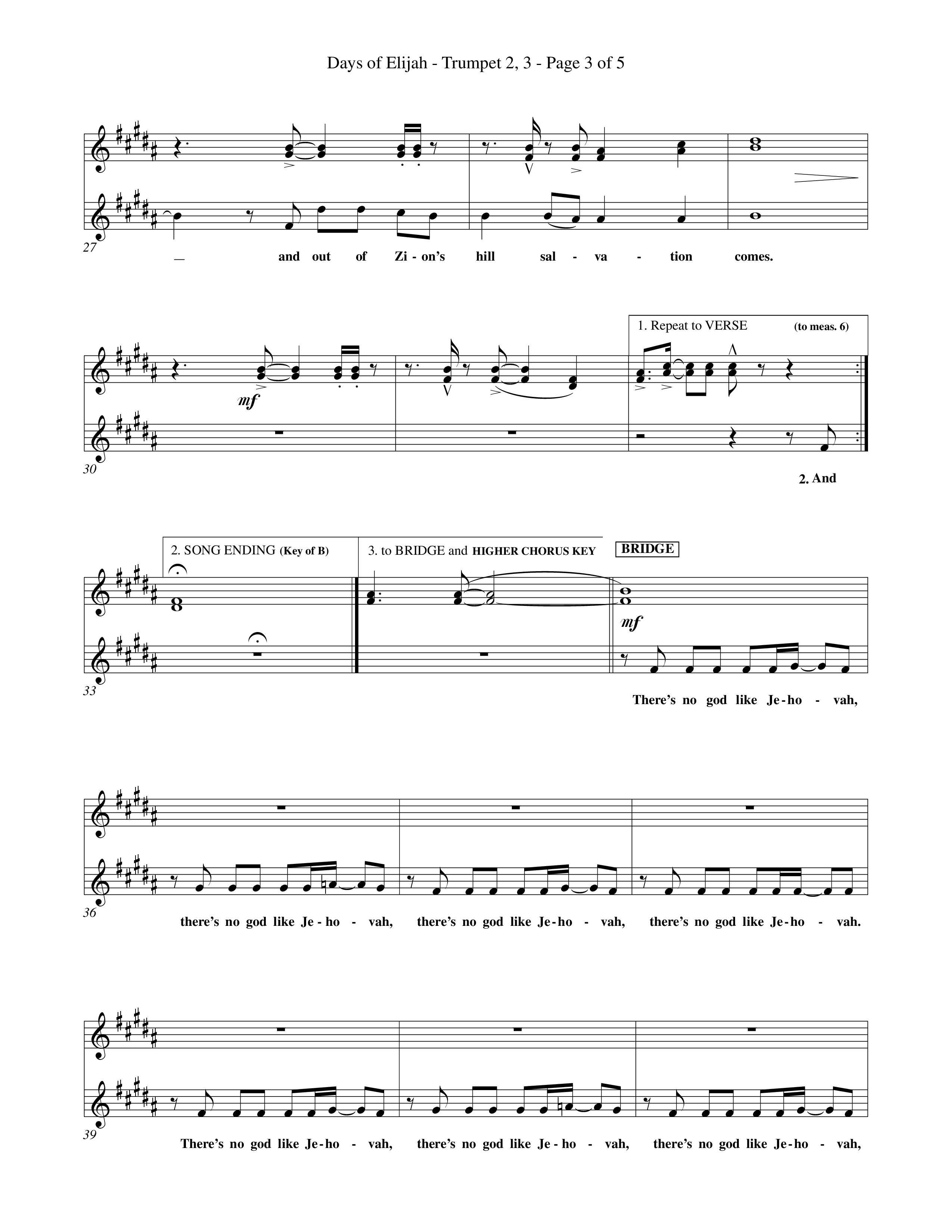 Days of Elijah (Choral Anthem SATB) Trumpet 2/3 (Word Music Choral / Orch. Rob Howard)