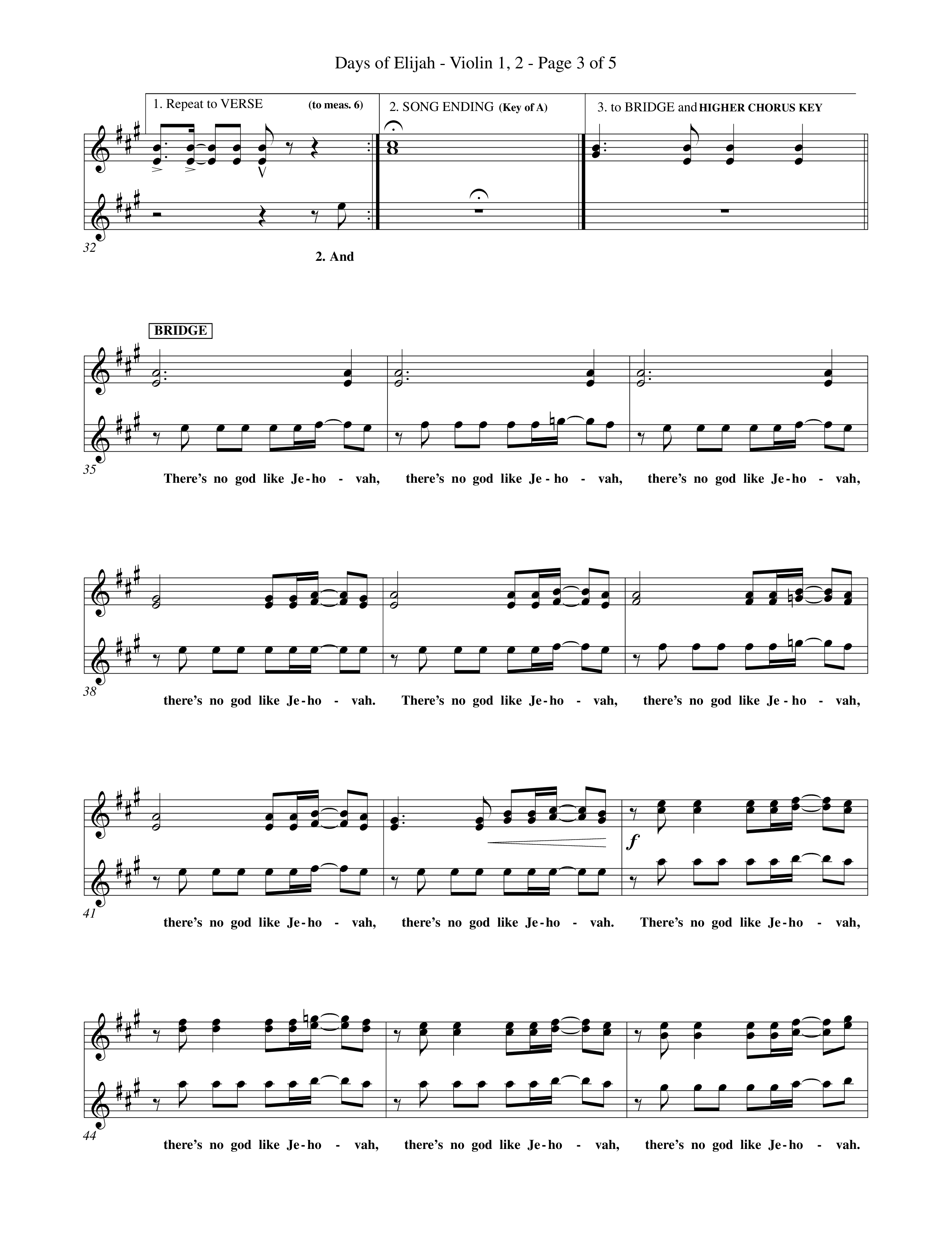 Days of Elijah (Choral Anthem SATB) Violin 1/2 (Word Music Choral / Orch. Rob Howard)