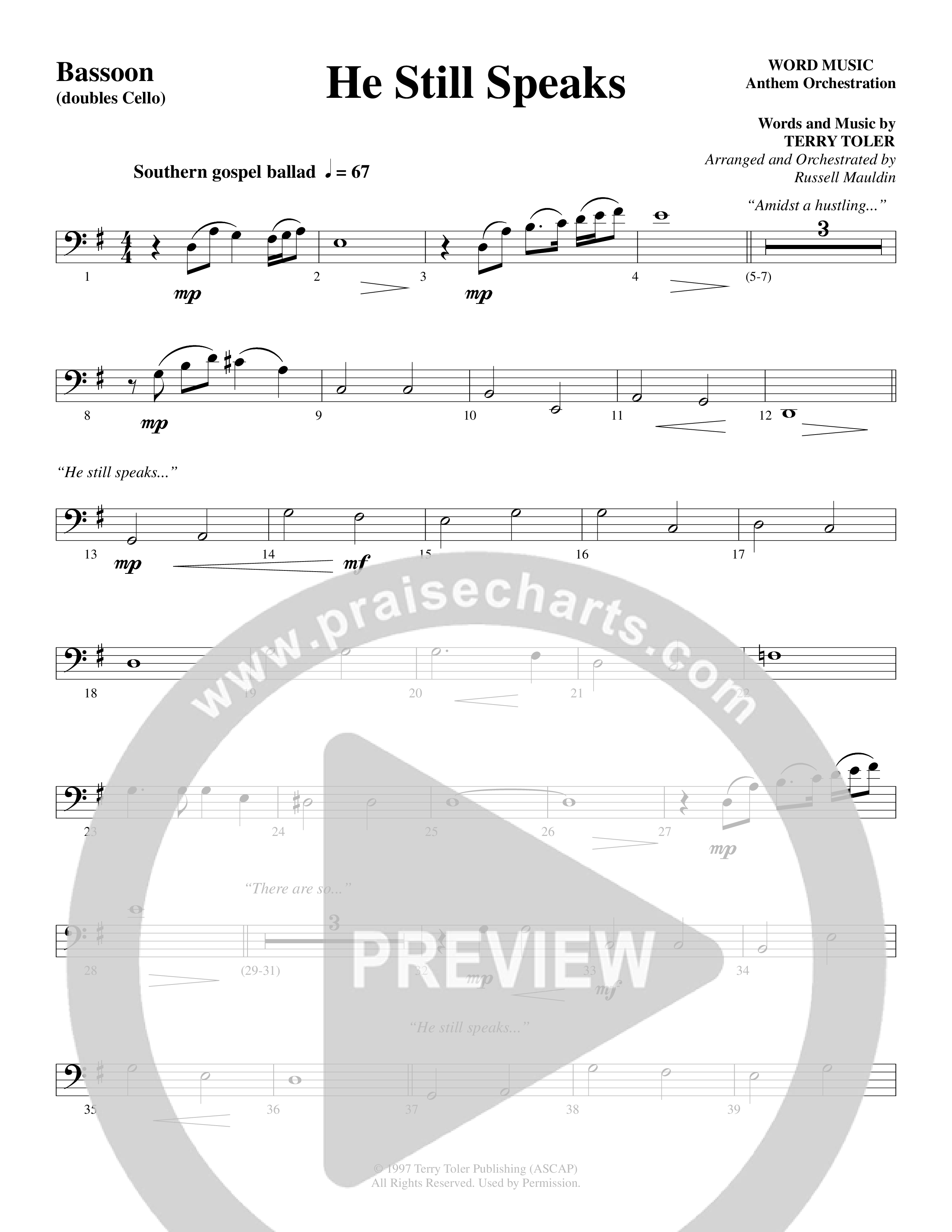 He Still Speaks (Choral Anthem SATB) Bassoon (Word Music Choral / Arr. Russell Mauldin)