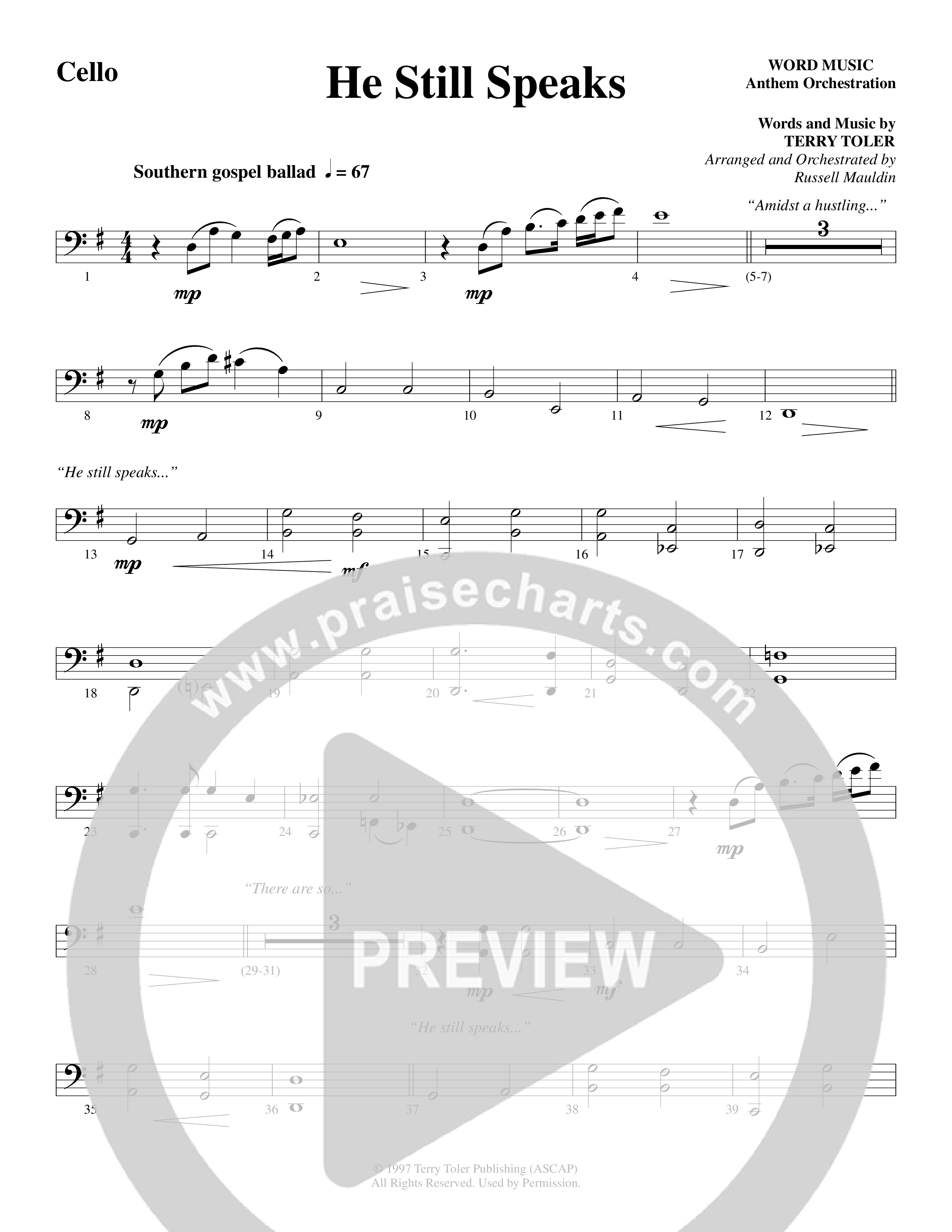 He Still Speaks (Choral Anthem SATB) Cello (Word Music Choral / Arr. Russell Mauldin)