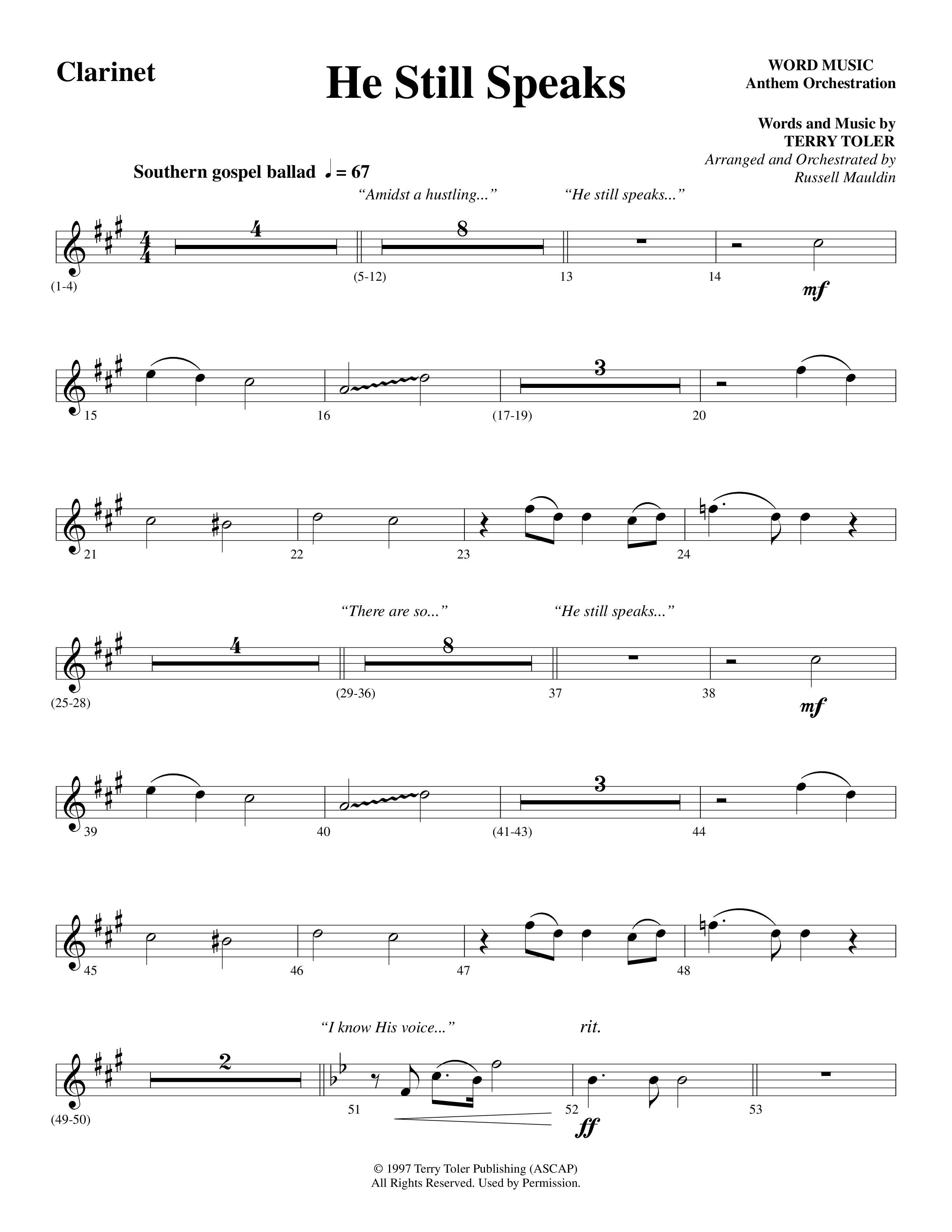 He Still Speaks (Choral Anthem SATB) Clarinet (Word Music Choral / Arr. Russell Mauldin)