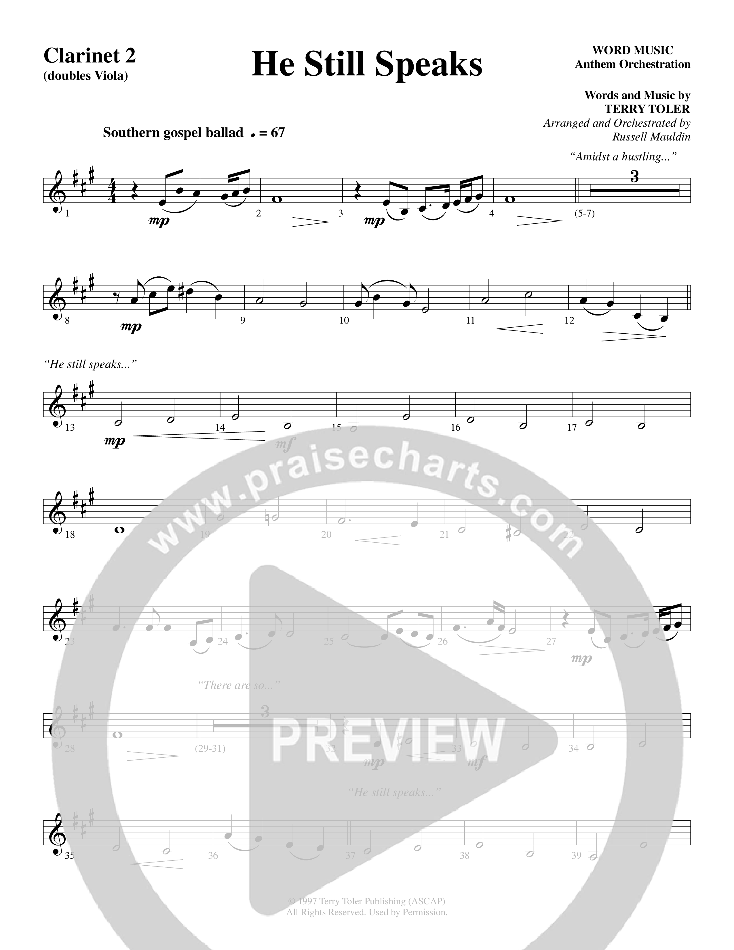 He Still Speaks (Choral Anthem SATB) Clarinet (Word Music Choral / Arr. Russell Mauldin)
