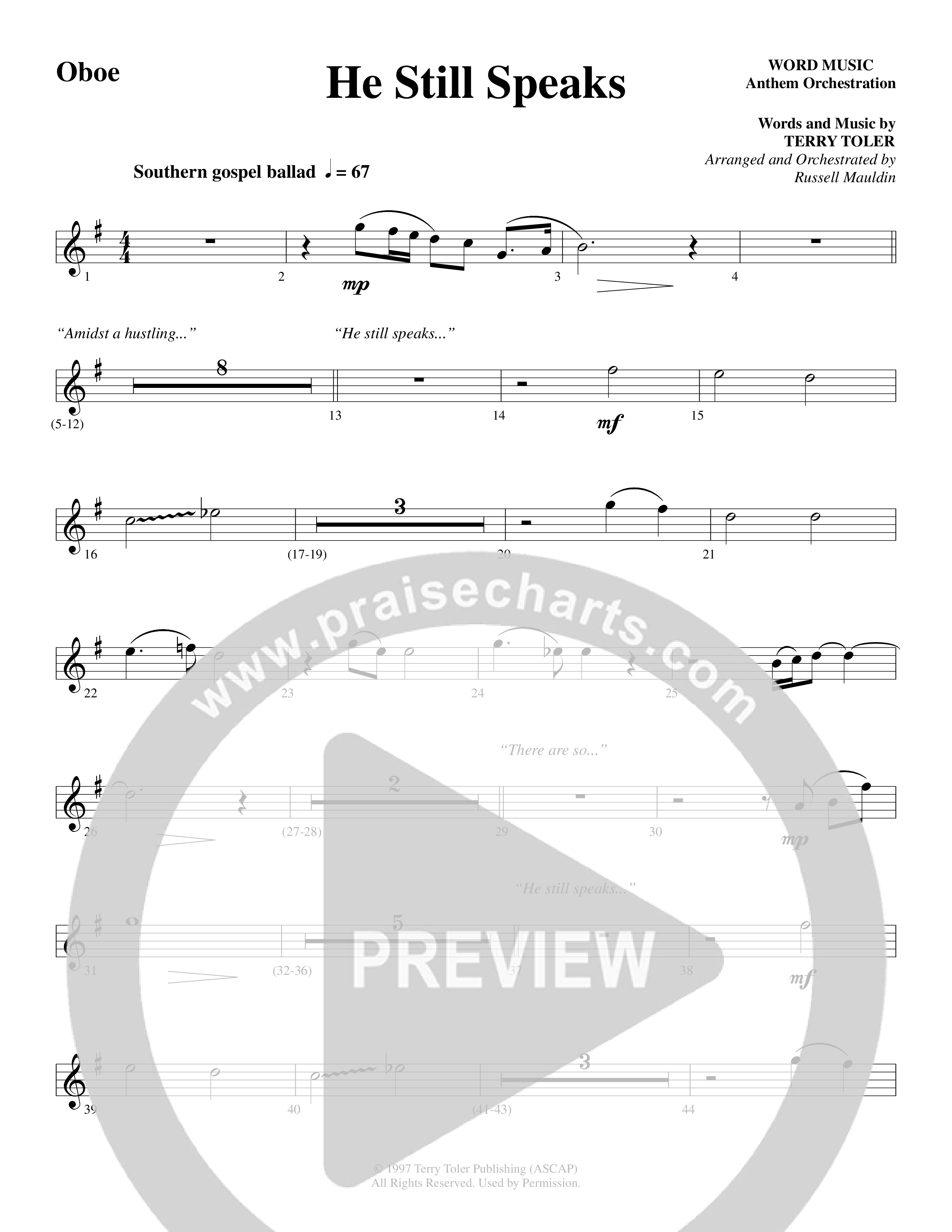 He Still Speaks (Choral Anthem SATB) Oboe (Word Music Choral / Arr. Russell Mauldin)