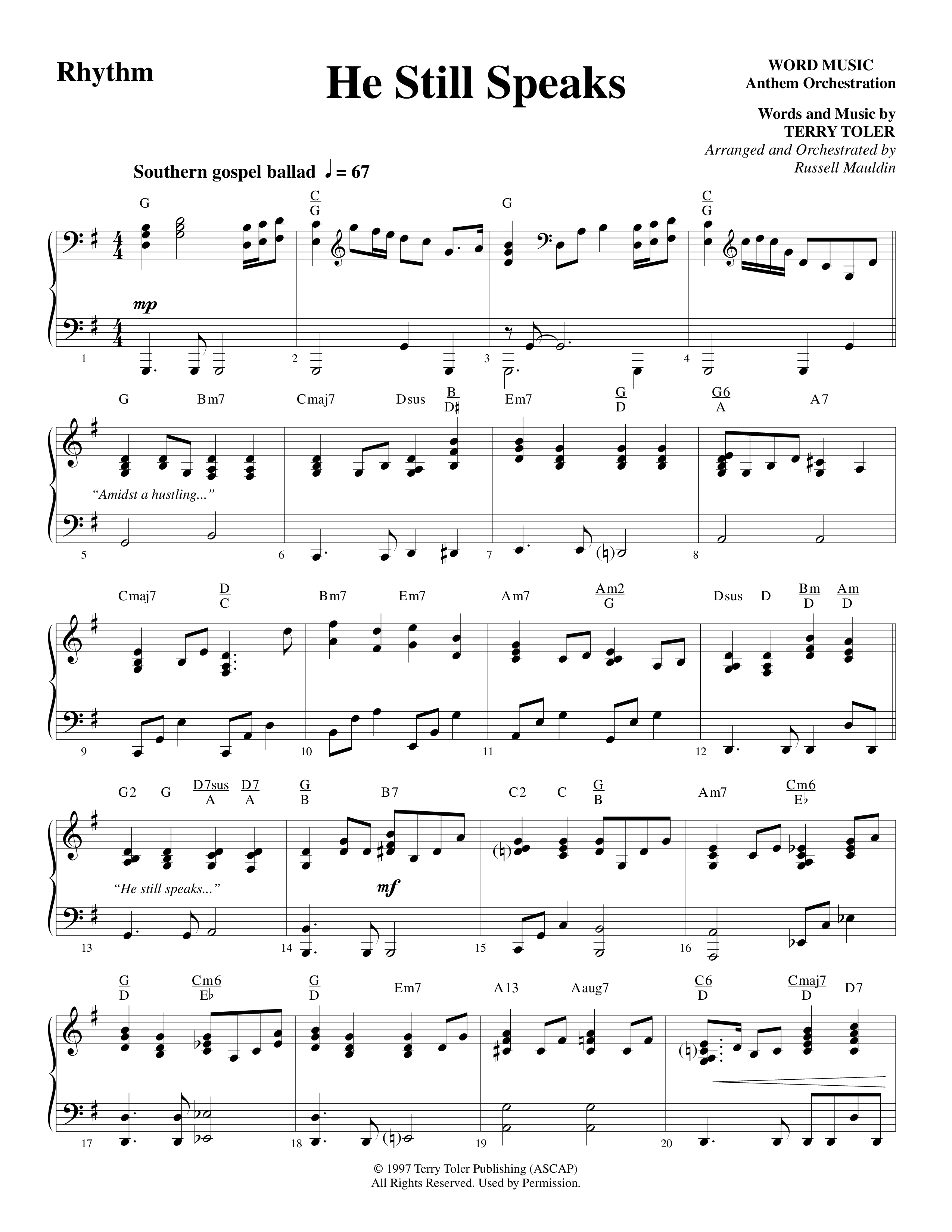 He Still Speaks (Choral Anthem SATB) Rhythm Chart (Word Music Choral / Arr. Russell Mauldin)