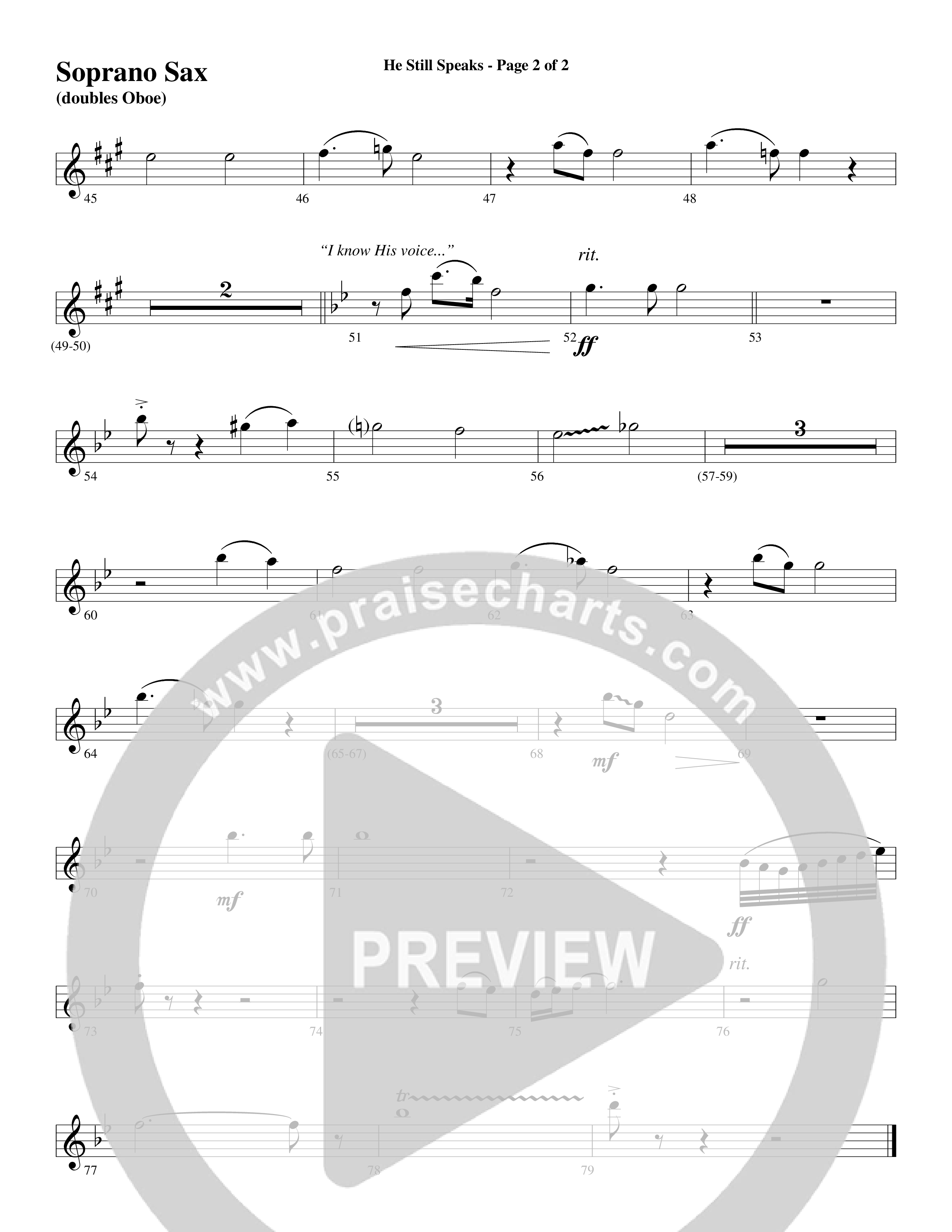 He Still Speaks (Choral Anthem SATB) Soprano Sax (Word Music Choral / Arr. Russell Mauldin)