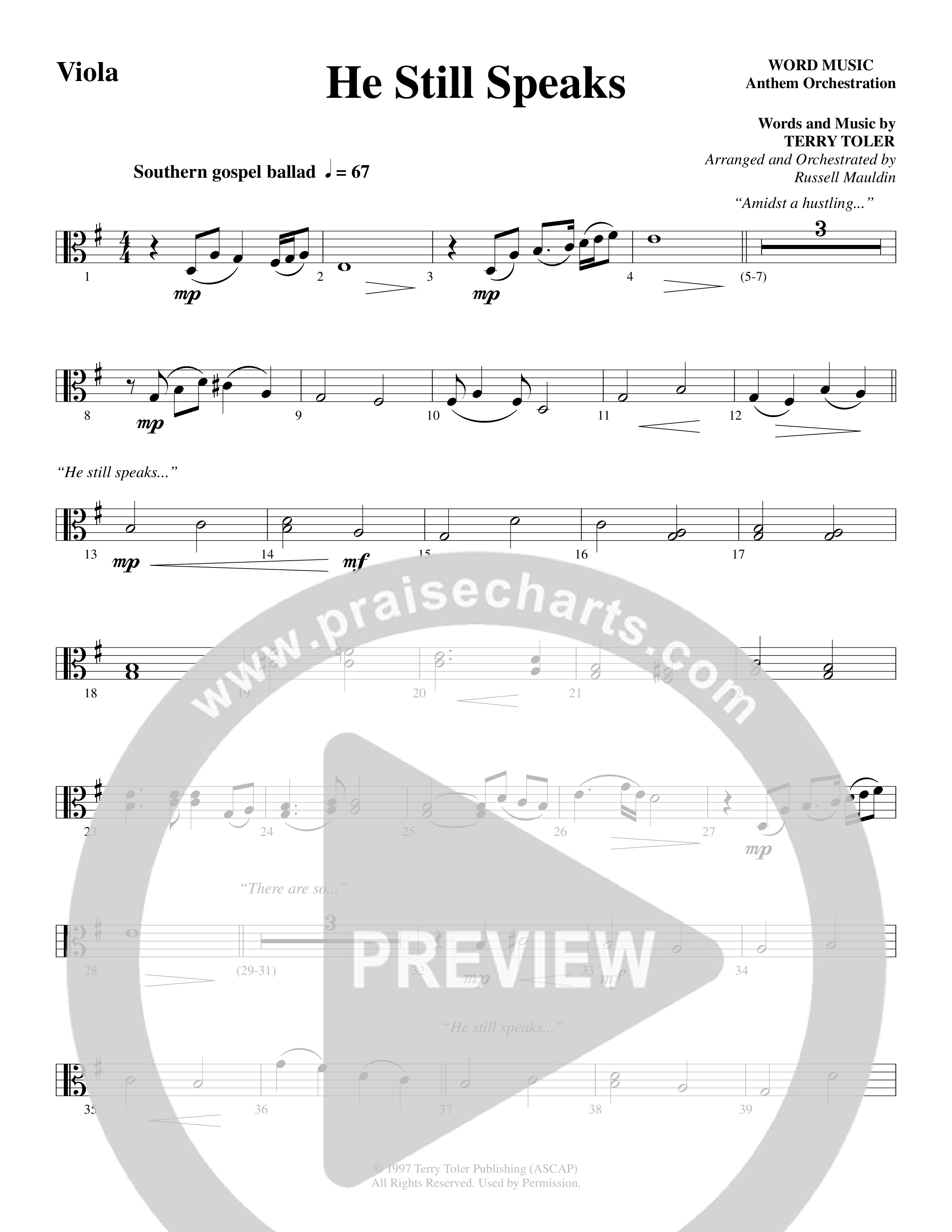 He Still Speaks (Choral Anthem SATB) Viola (Word Music Choral / Arr. Russell Mauldin)