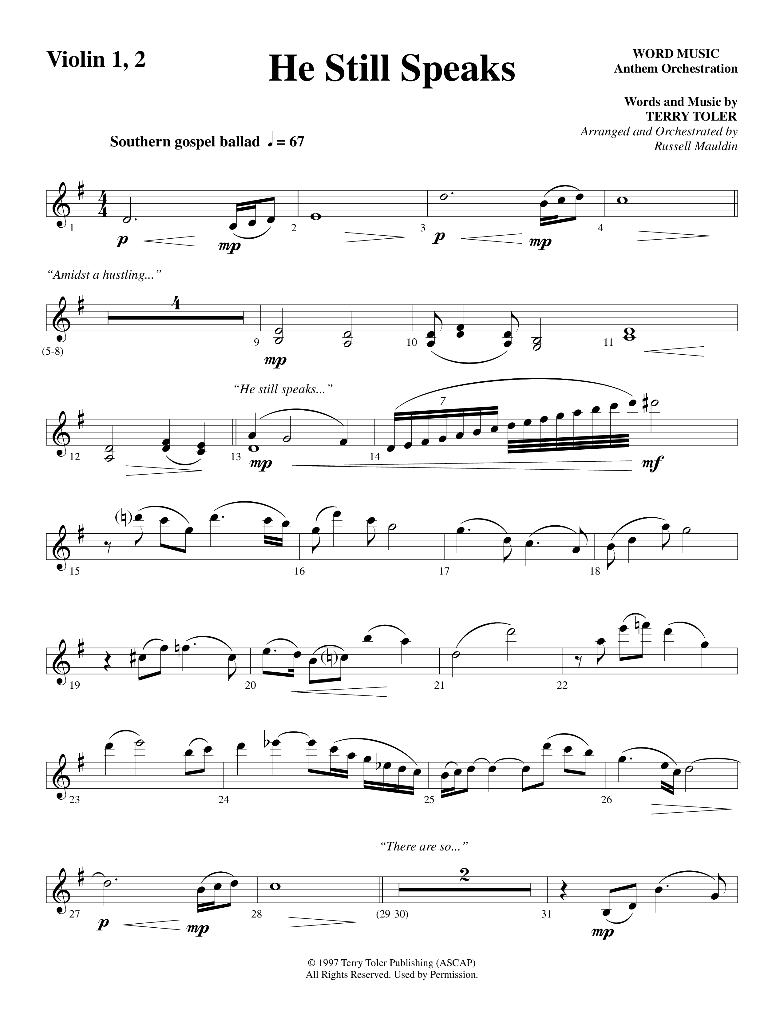 He Still Speaks (Choral Anthem SATB) Violin 1/2 (Word Music Choral / Arr. Russell Mauldin)