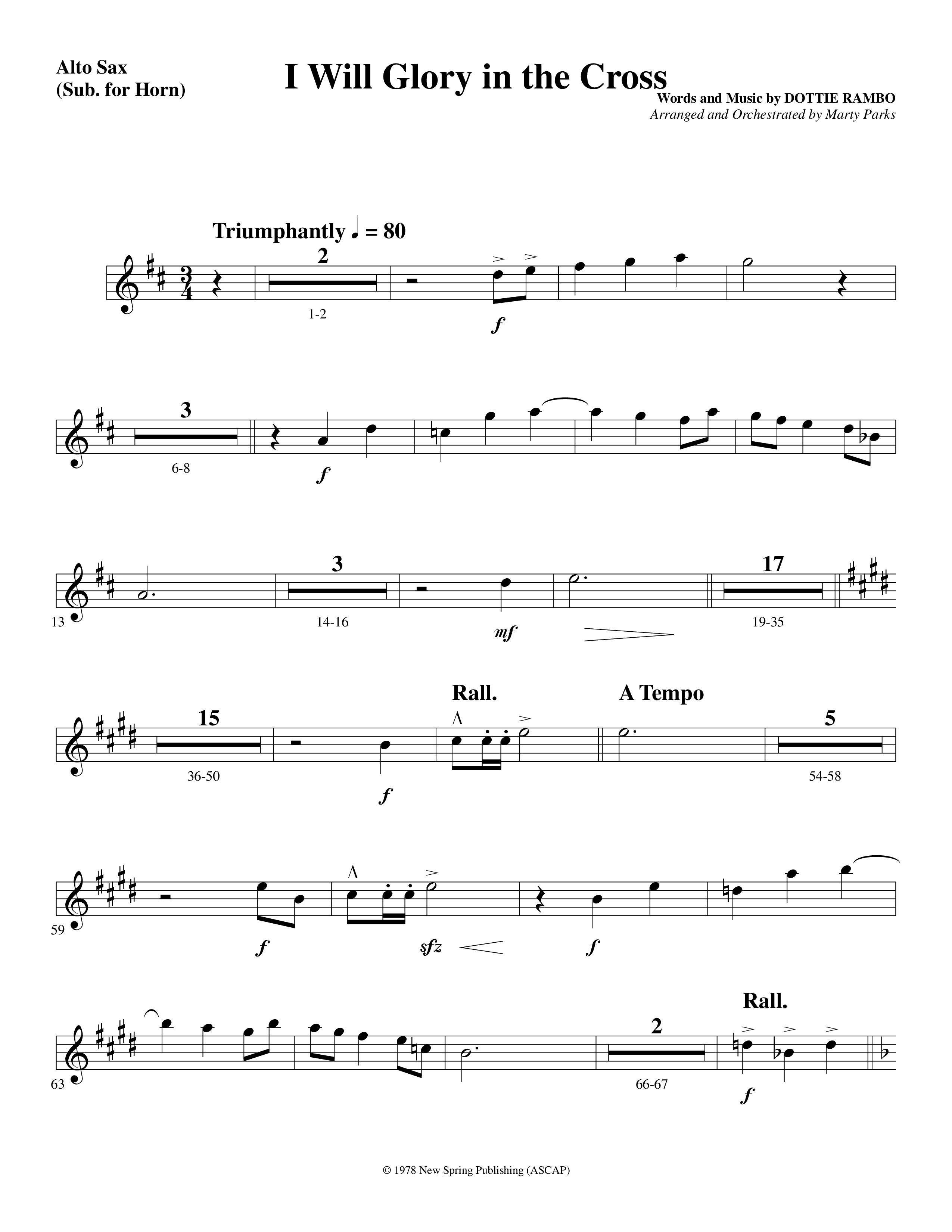 I Will Glory in the Cross (Choral Anthem SATB) Alto Sax (Word Music Choral / Arr. Marty Parks)