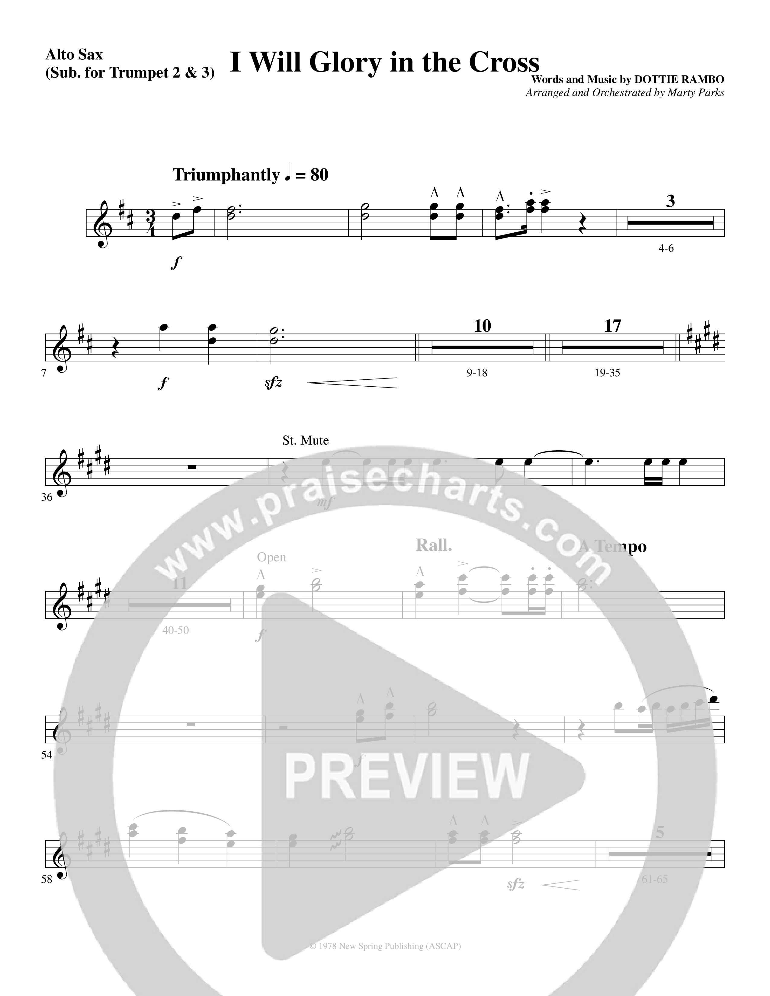 I Will Glory in the Cross (Choral Anthem SATB) Alto Sax (Word Music Choral / Arr. Marty Parks)