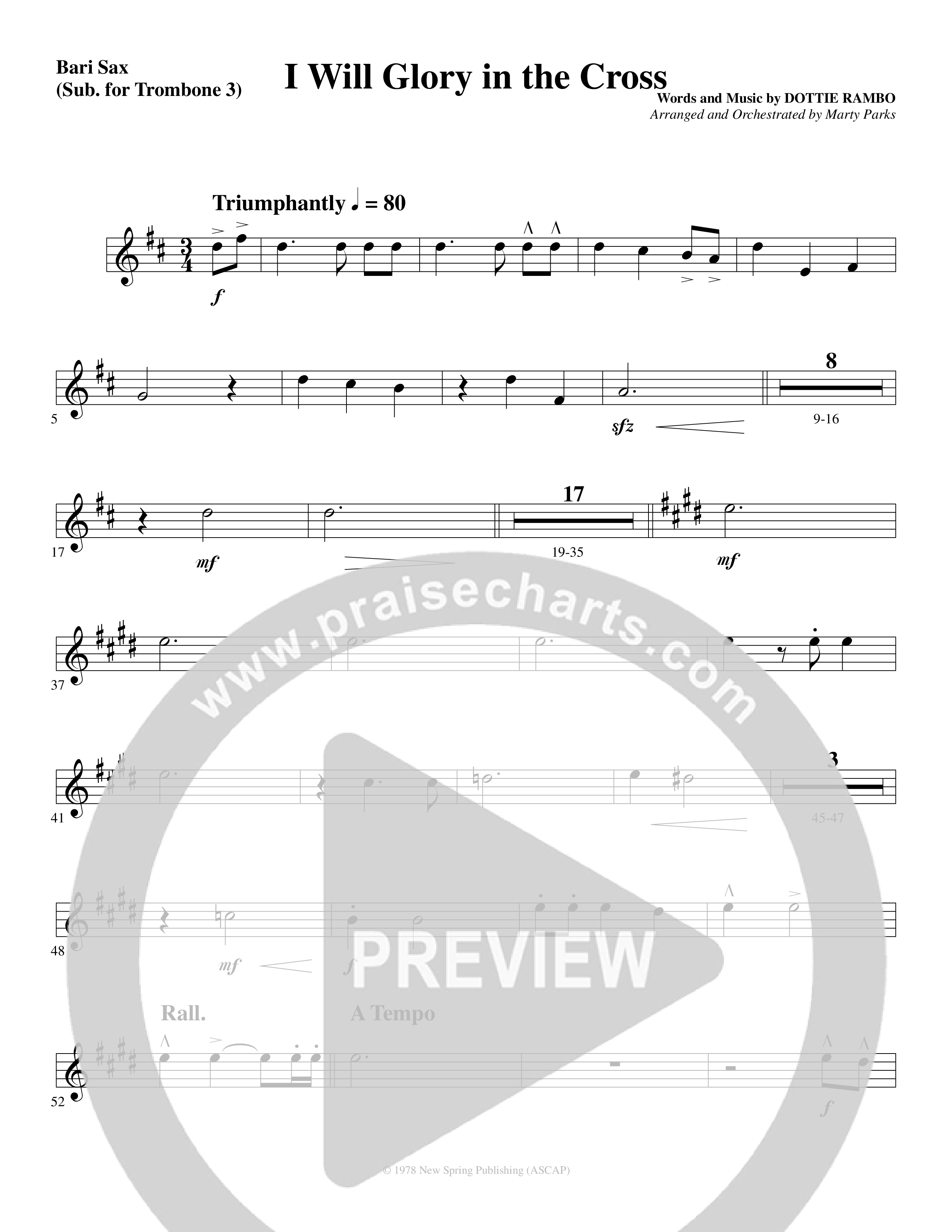 I Will Glory in the Cross (Choral Anthem SATB) Bari Sax (Word Music Choral / Arr. Marty Parks)