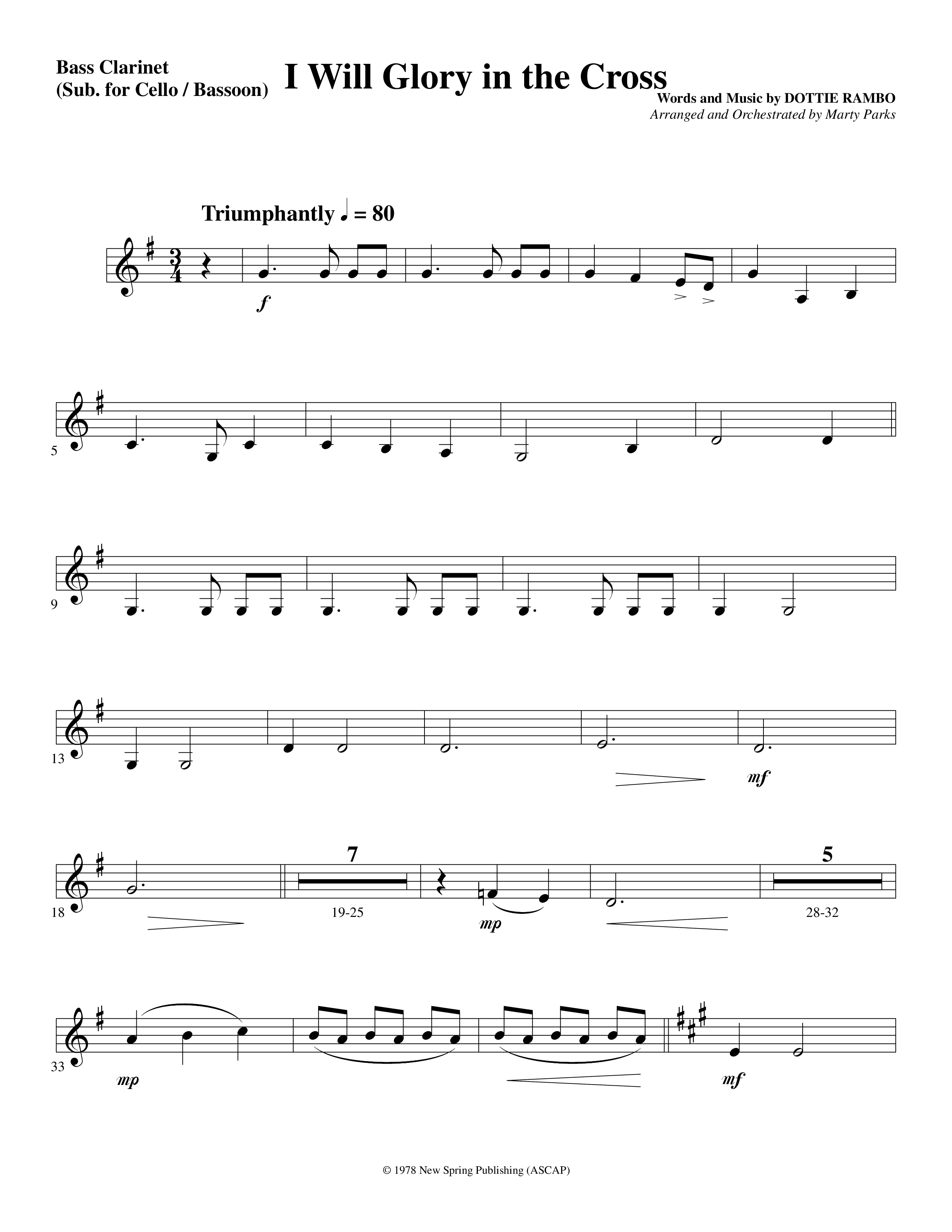 I Will Glory in the Cross (Choral Anthem SATB) Bass Clarinet (Word Music Choral / Arr. Marty Parks)