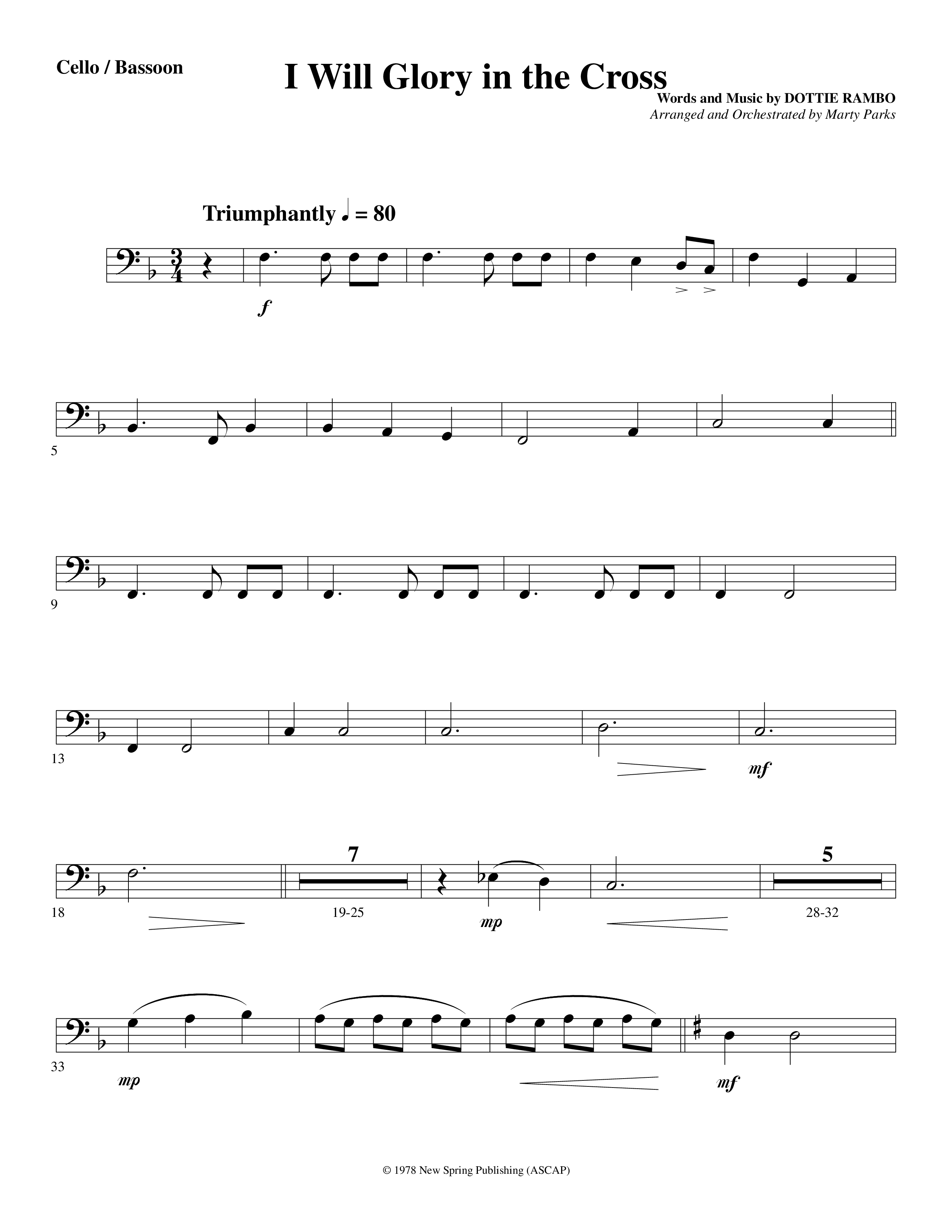 I Will Glory in the Cross (Choral Anthem SATB) Bassoon (Word Music Choral / Arr. Marty Parks)