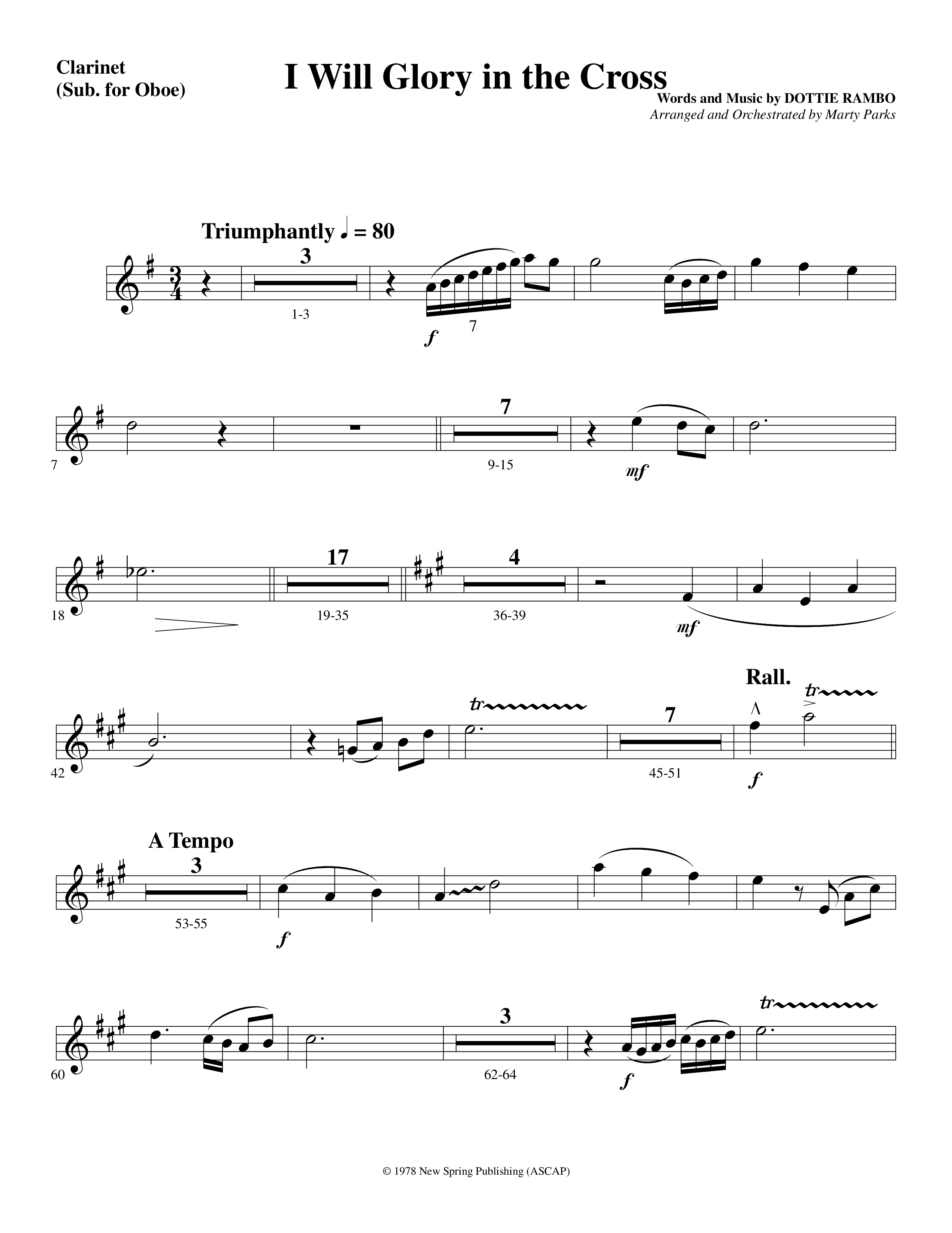 I Will Glory in the Cross (Choral Anthem SATB) Clarinet (Word Music Choral / Arr. Marty Parks)