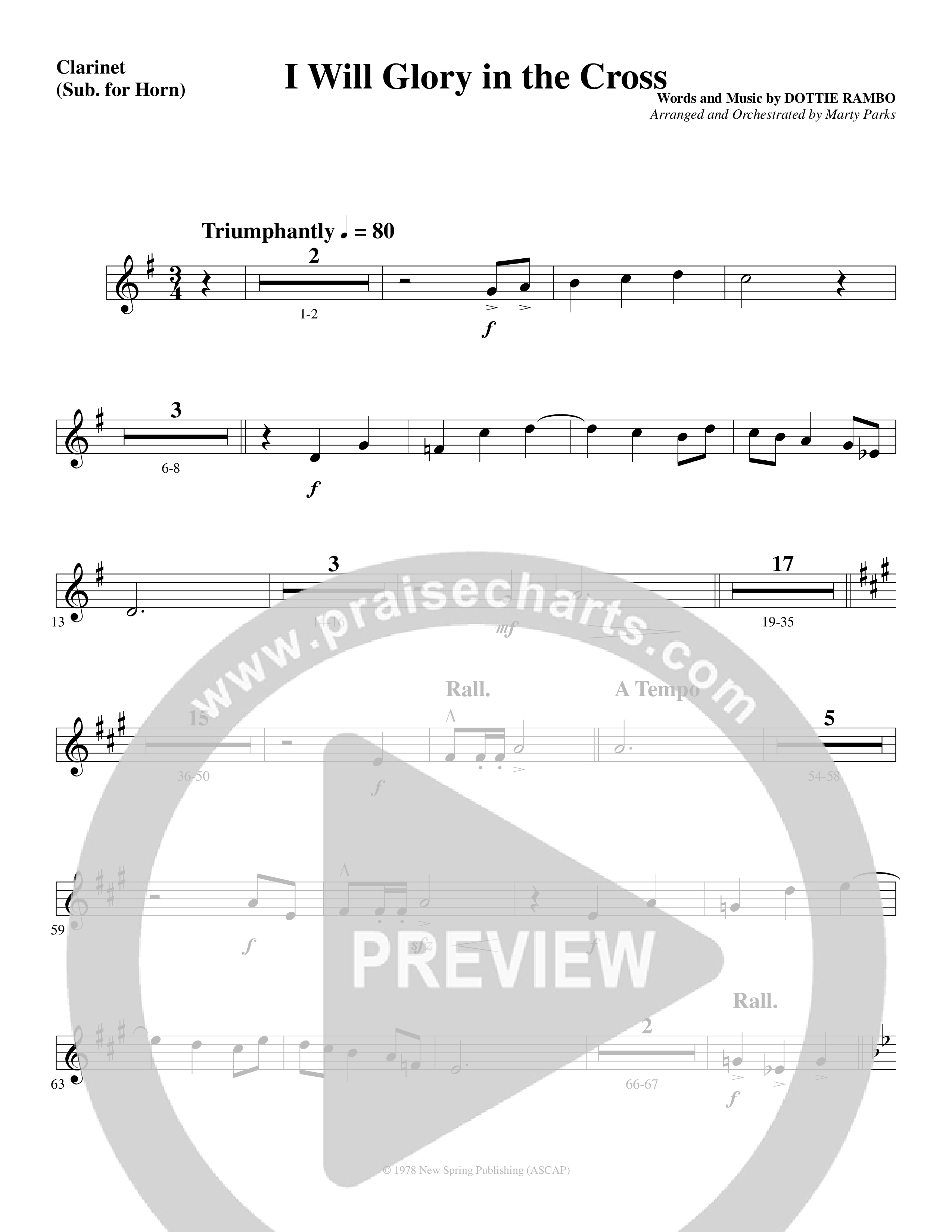 I Will Glory in the Cross (Choral Anthem SATB) Clarinet (Word Music Choral / Arr. Marty Parks)