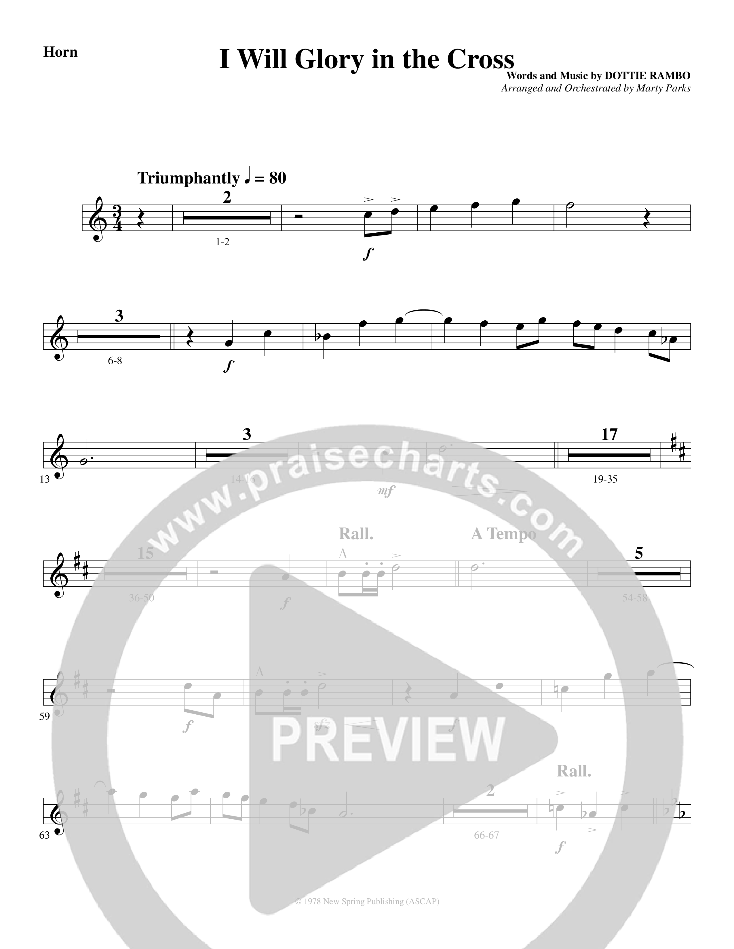 I Will Glory in the Cross (Choral Anthem SATB) French Horn (Word Music Choral / Arr. Marty Parks)