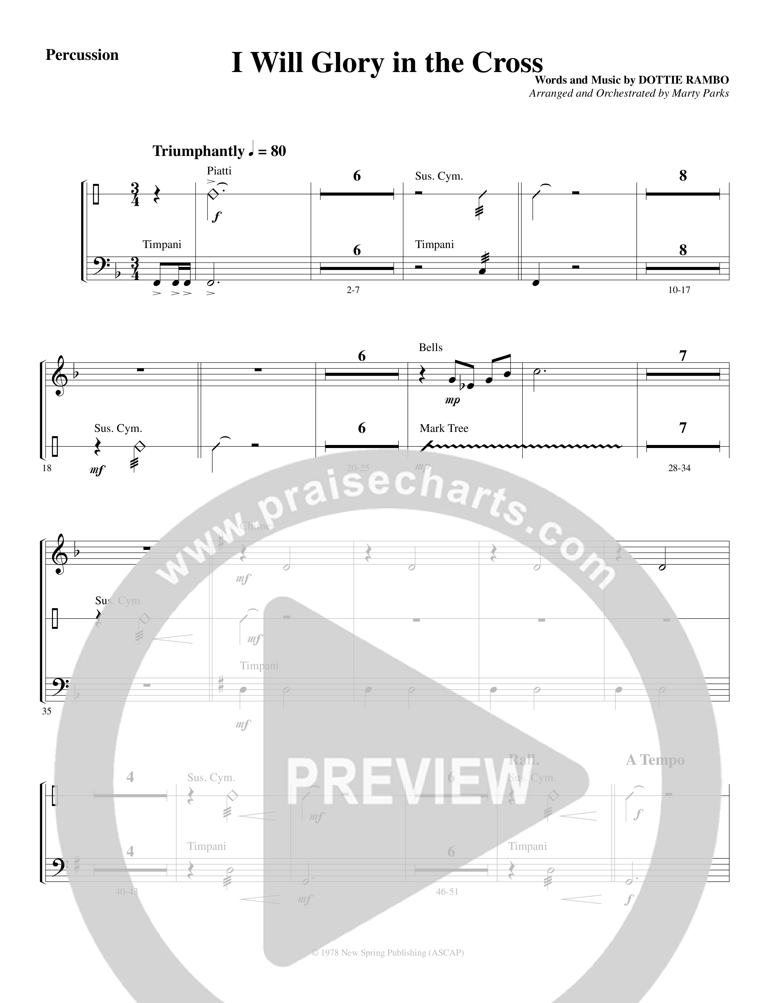 I Will Glory in the Cross (Choral Anthem SATB) Percussion (Word Music Choral / Arr. Marty Parks)