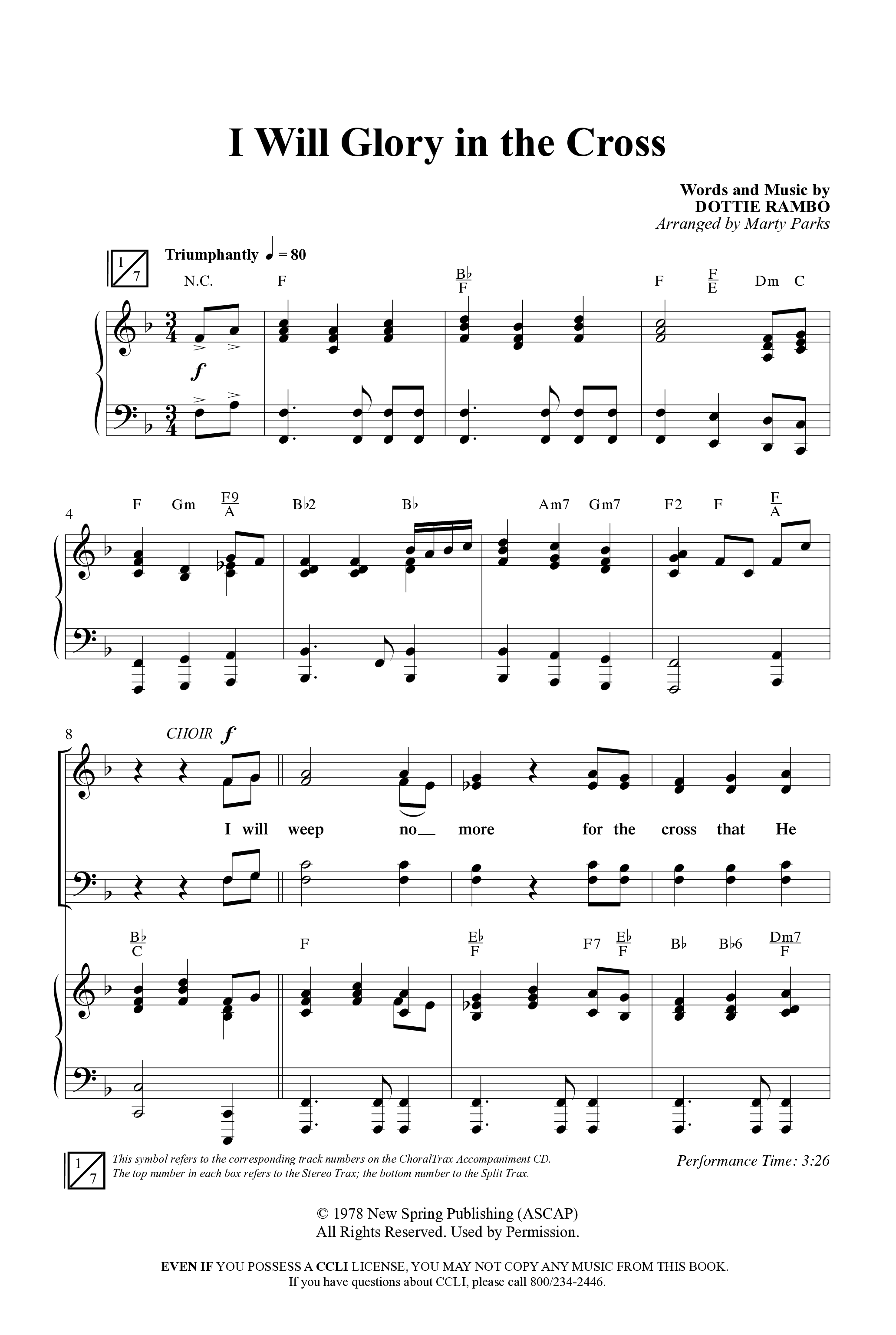 I Will Glory in the Cross (Choral Anthem SATB) Anthem (SATB/Piano) (Word Music Choral / Arr. Marty Parks)