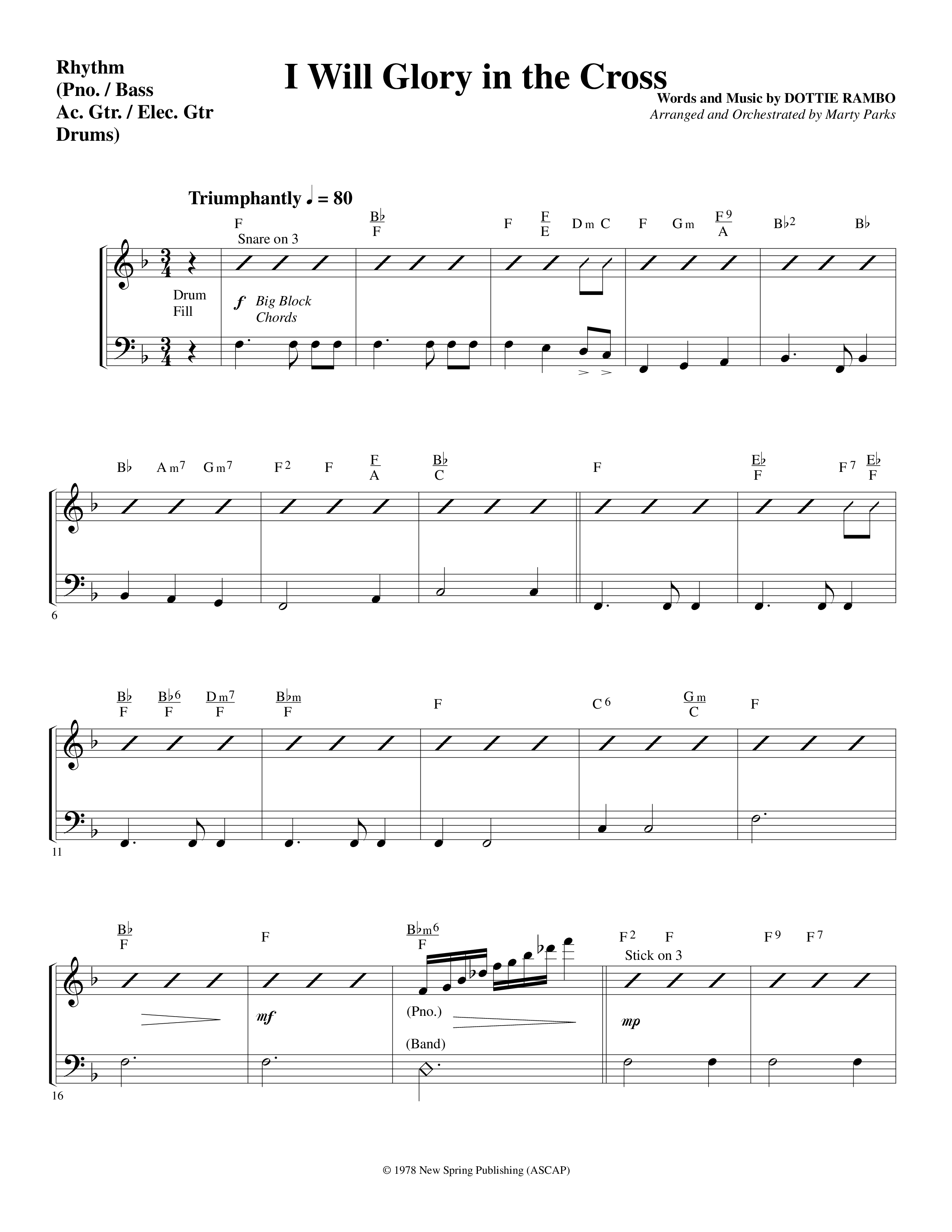 I Will Glory in the Cross (Choral Anthem SATB) Rhythm Chart (Word Music Choral / Arr. Marty Parks)