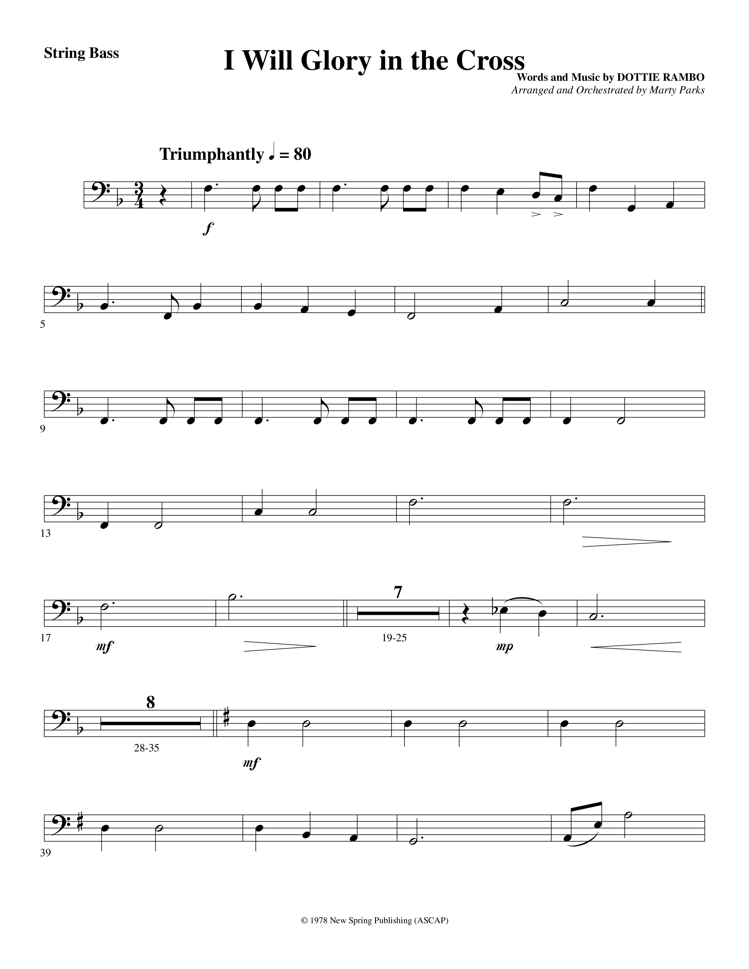 I Will Glory in the Cross (Choral Anthem SATB) String Bass (Word Music Choral / Arr. Marty Parks)