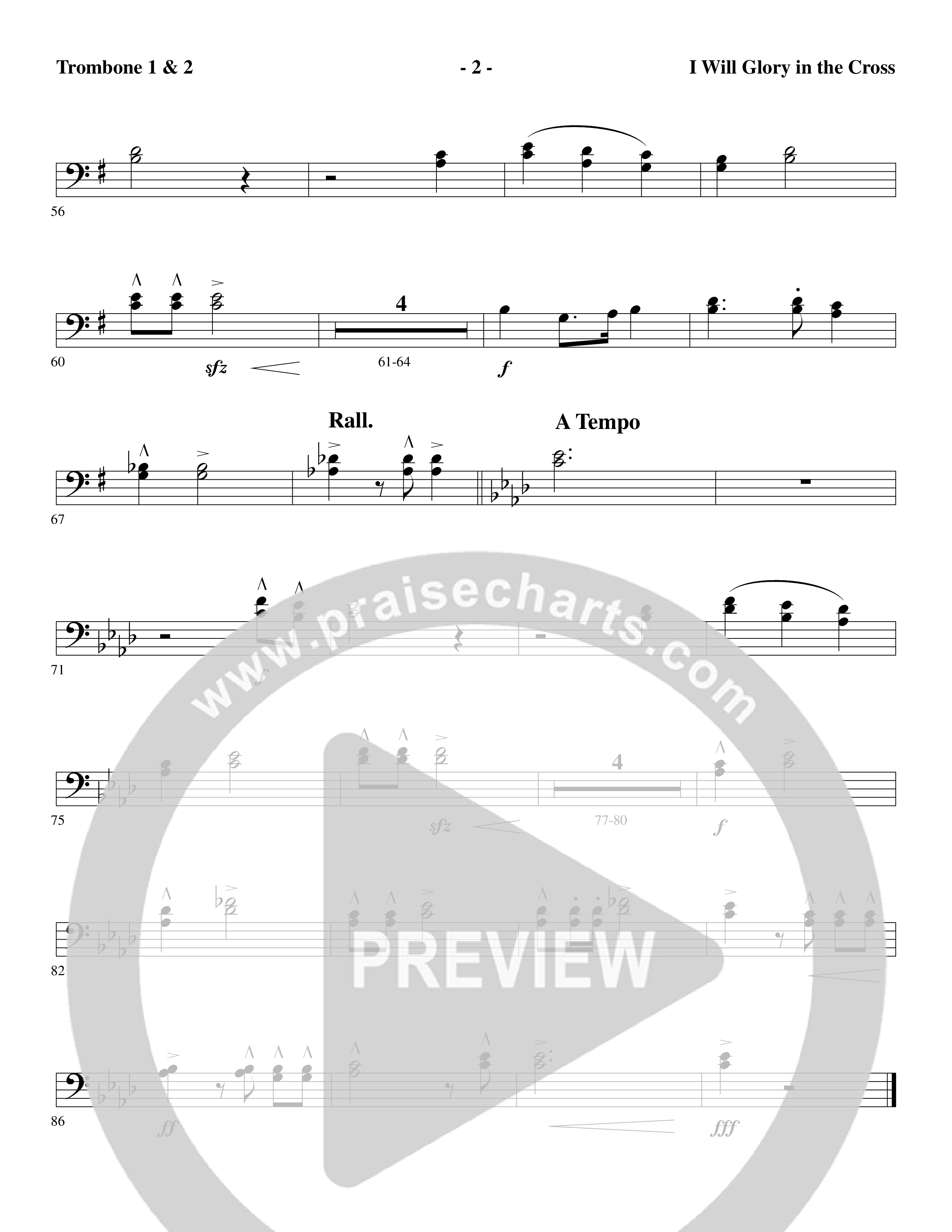 I Will Glory in the Cross (Choral Anthem SATB) Trombone 1/2 (Word Music Choral / Arr. Marty Parks)