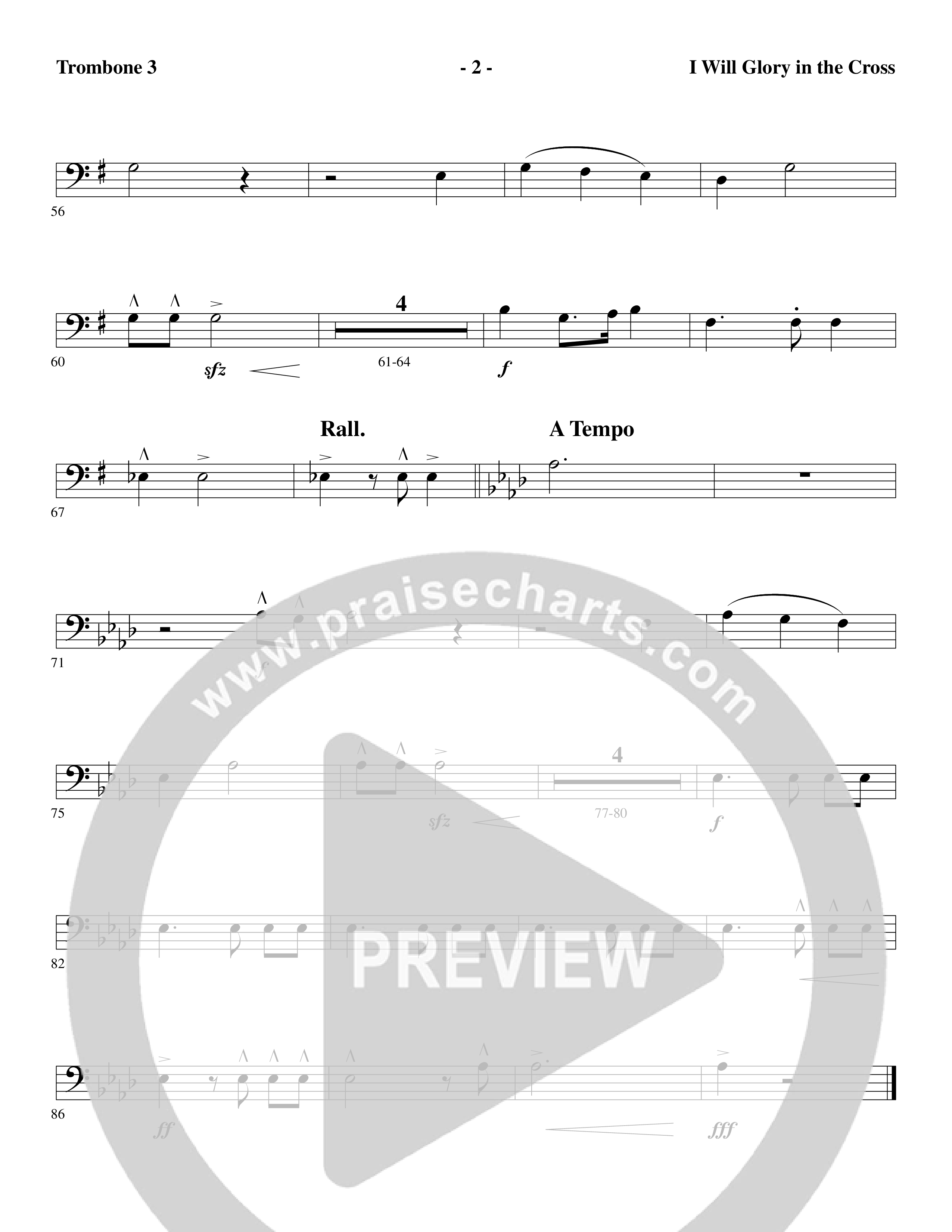 I Will Glory in the Cross (Choral Anthem SATB) Trombone 3 (Word Music Choral / Arr. Marty Parks)