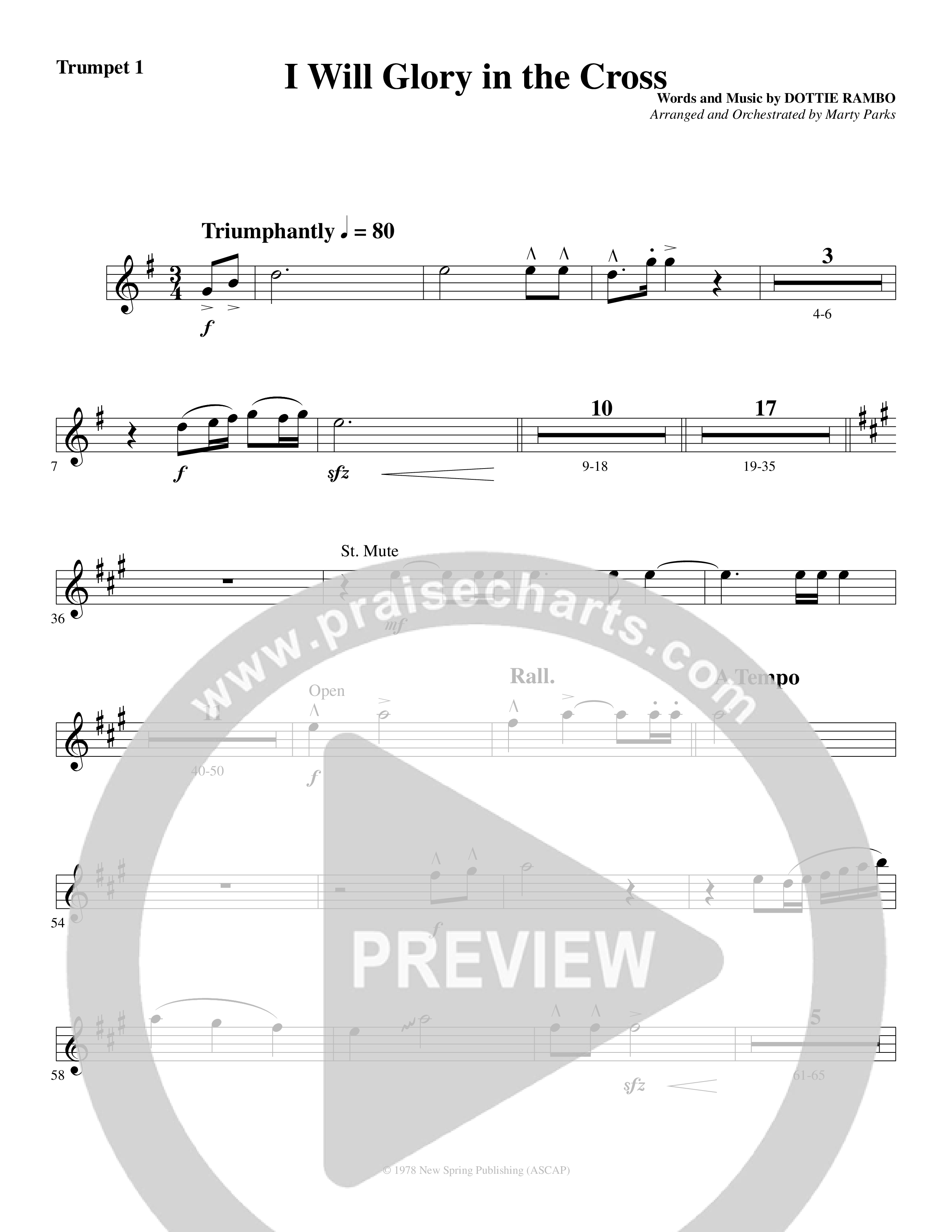 I Will Glory in the Cross (Choral Anthem SATB) Trumpet 1 (Word Music Choral / Arr. Marty Parks)