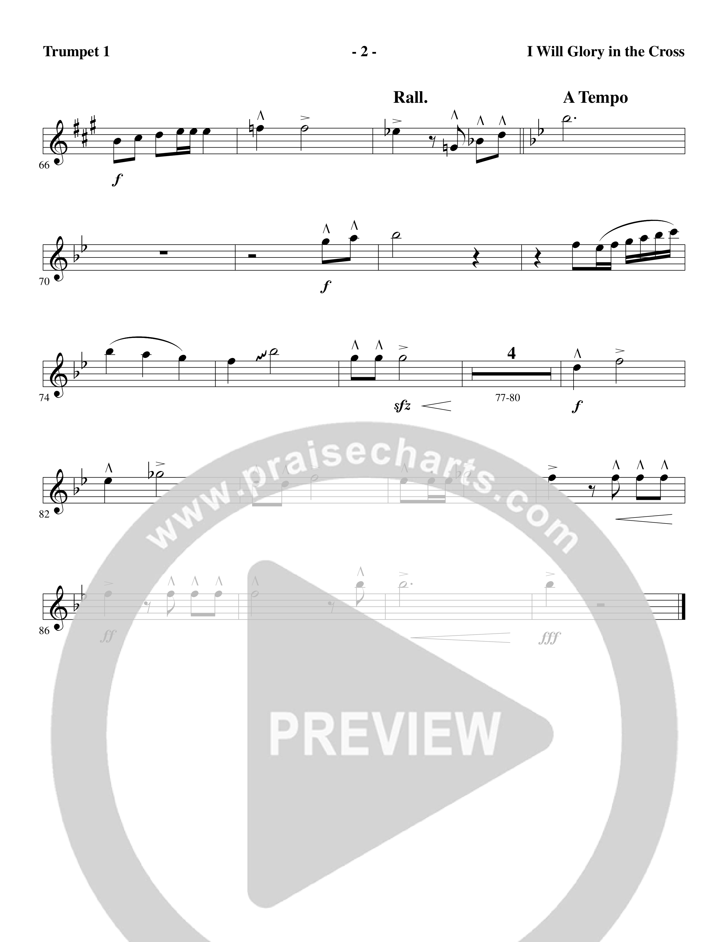 I Will Glory in the Cross (Choral Anthem SATB) Trumpet 1 (Word Music Choral / Arr. Marty Parks)