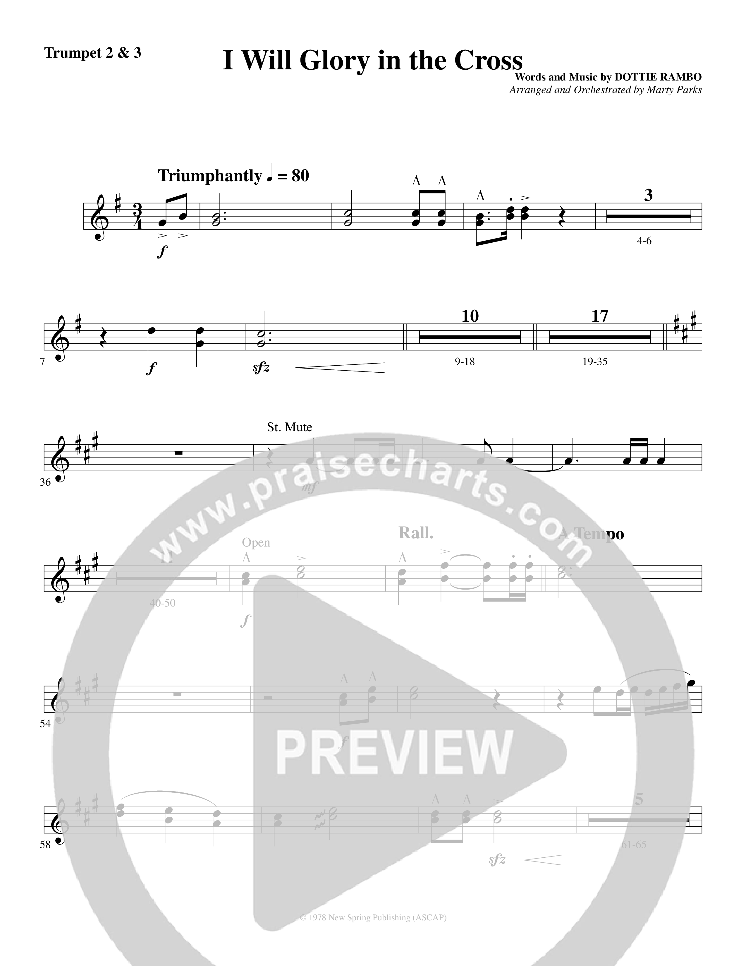 I Will Glory in the Cross (Choral Anthem SATB) Trumpet 2/3 (Word Music Choral / Arr. Marty Parks)