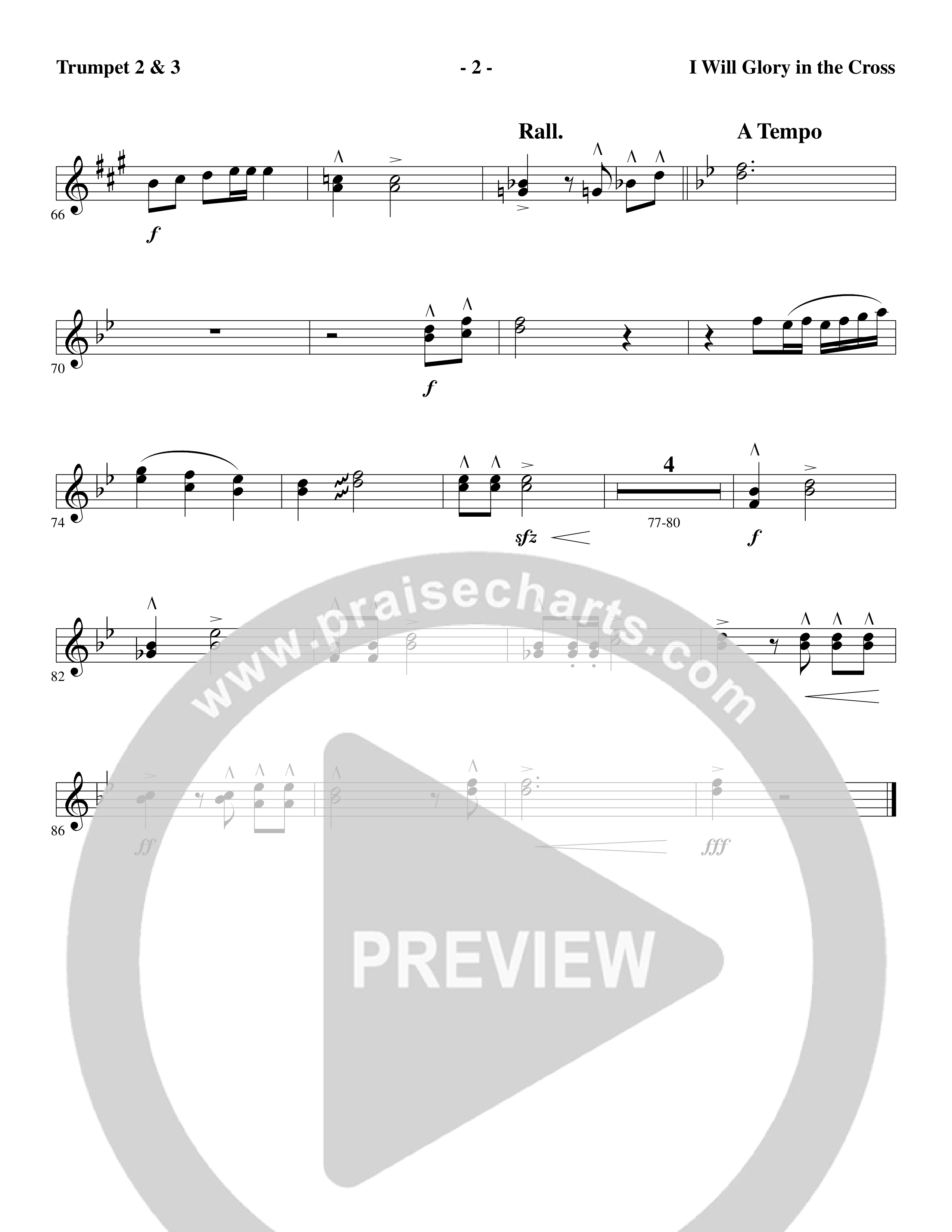 I Will Glory in the Cross (Choral Anthem SATB) Trumpet 2/3 (Word Music Choral / Arr. Marty Parks)