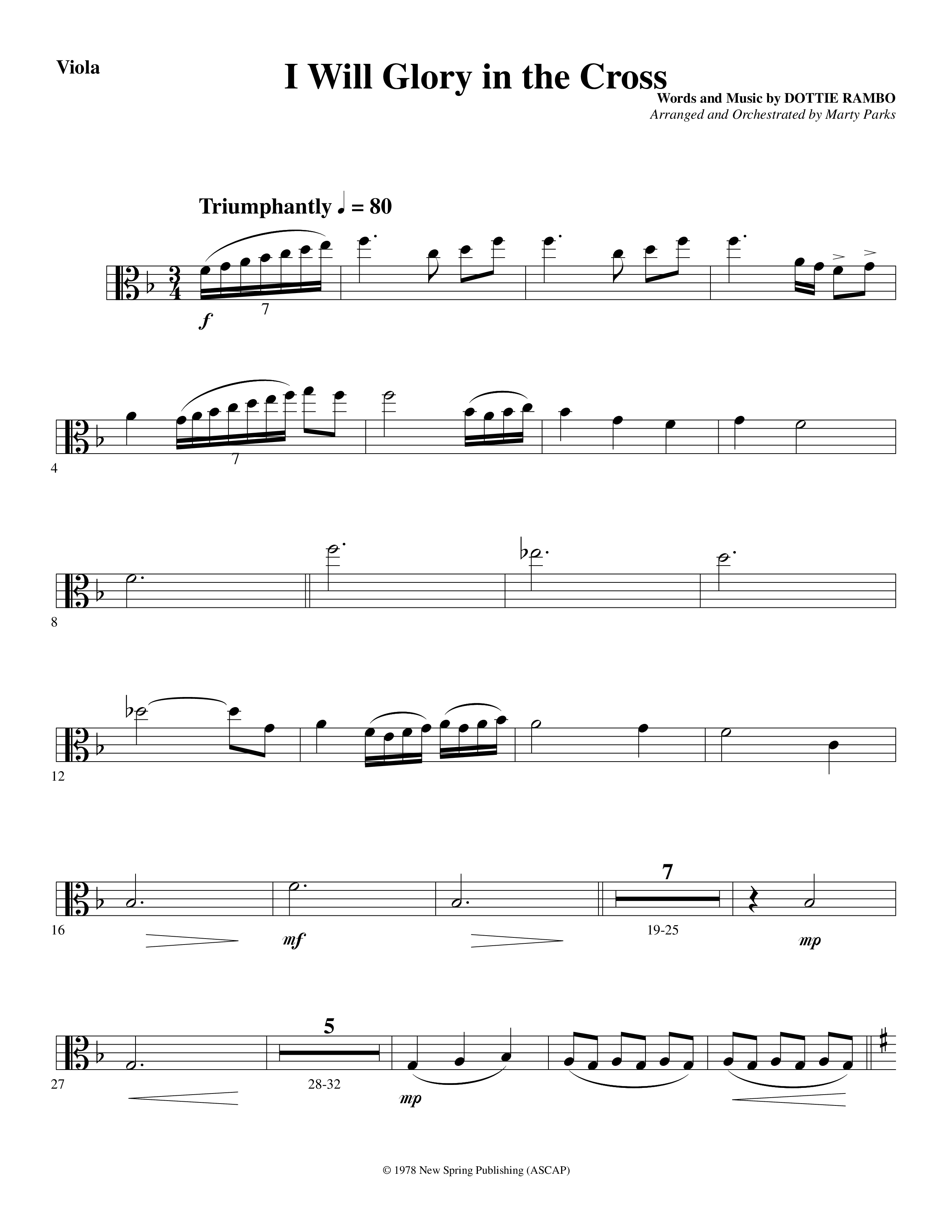 I Will Glory in the Cross (Choral Anthem SATB) Viola (Word Music Choral / Arr. Marty Parks)
