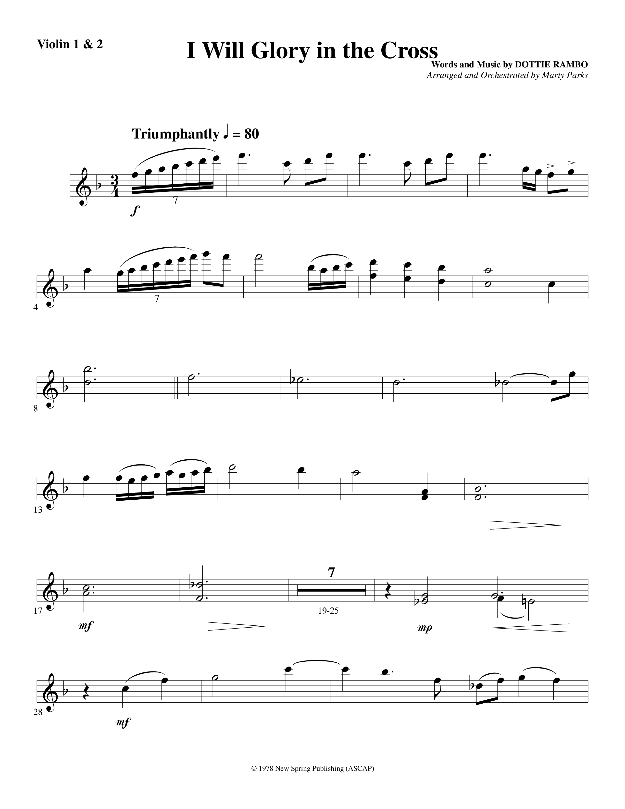 I Will Glory in the Cross (Choral Anthem SATB) Violin 1/2 (Word Music Choral / Arr. Marty Parks)