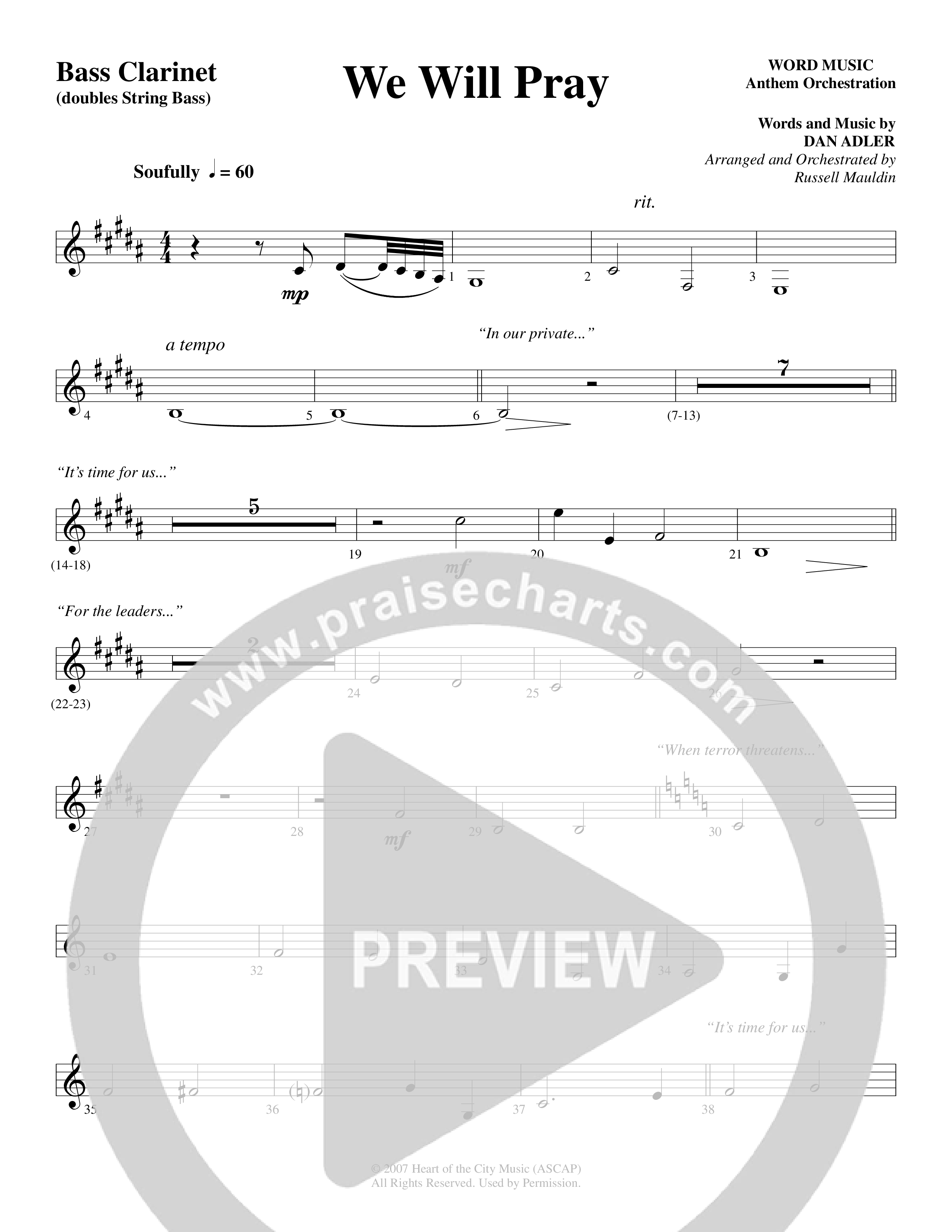 We Will Pray (Choral Anthem SATB) Bass Clarinet (Dan Adler / Word Music Choral)