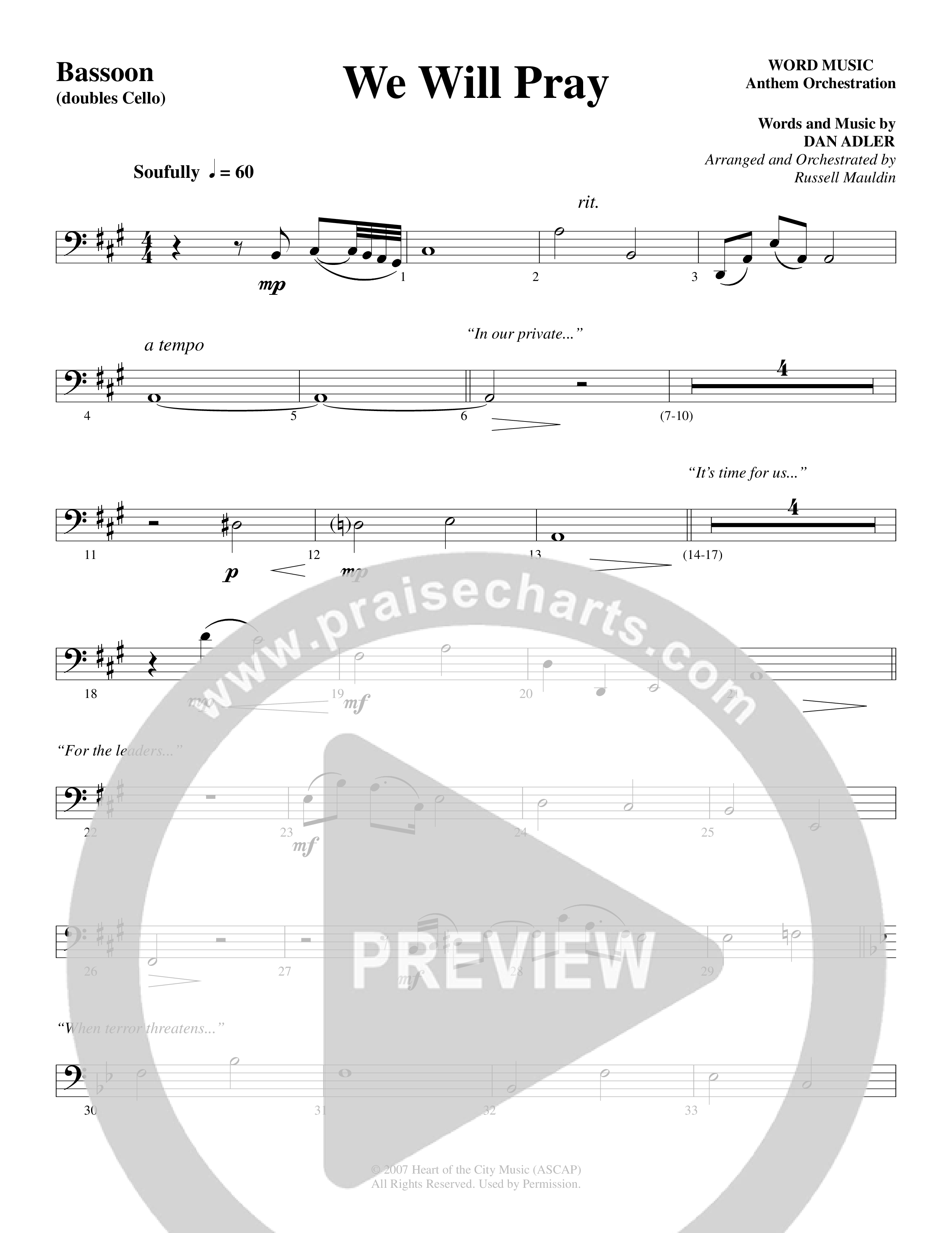 We Will Pray (Choral Anthem SATB) Bassoon (Dan Adler / Word Music Choral)