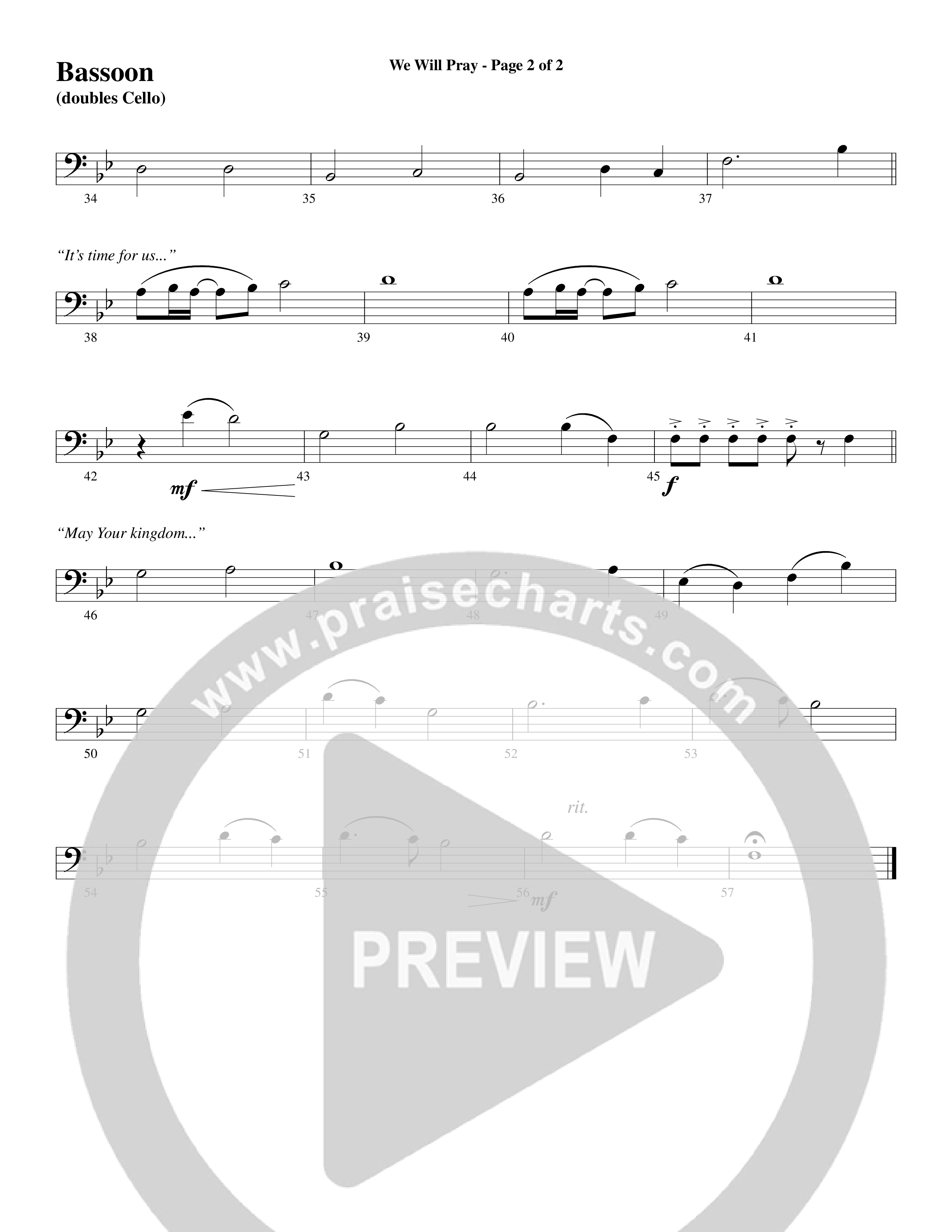 We Will Pray (Choral Anthem SATB) Bassoon (Dan Adler / Word Music Choral)