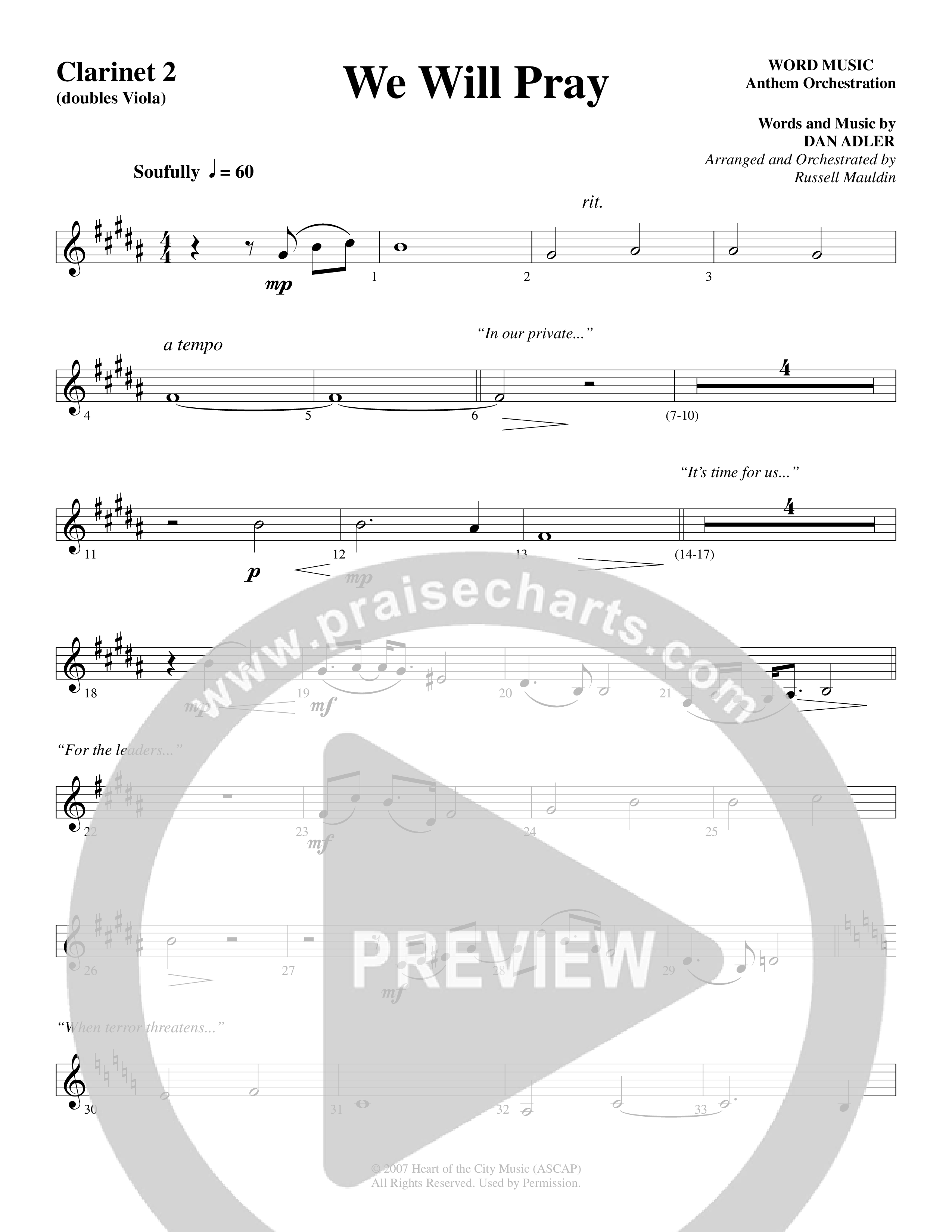 We Will Pray (Choral Anthem SATB) Clarinet (Dan Adler / Word Music Choral)