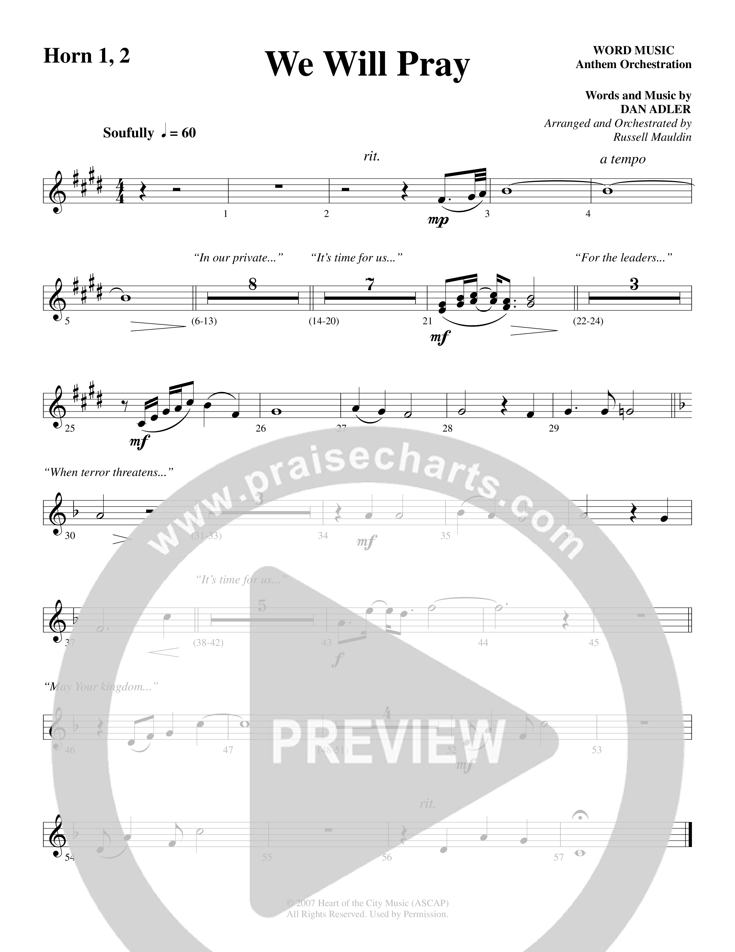 We Will Pray (Choral Anthem SATB) French Horn 1/2 (Dan Adler / Word Music Choral)